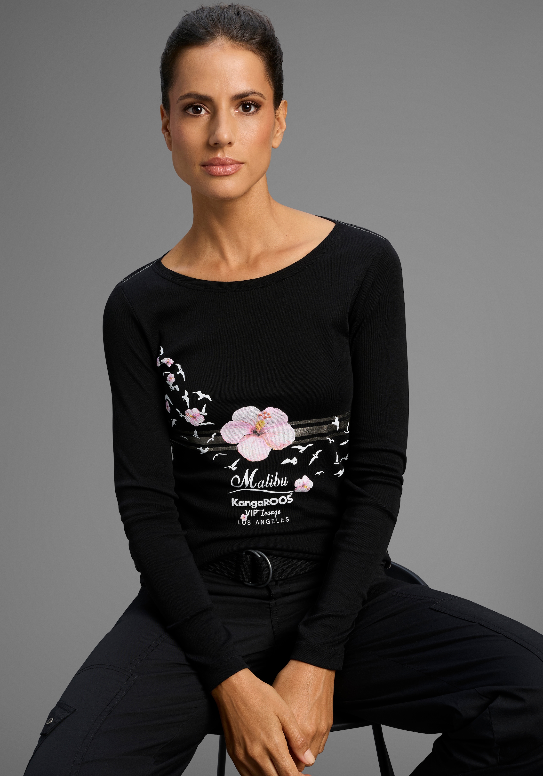 Image of KangaROOS Longsleeve Langarm, sehr figurbetonter Schnitt, mit Print