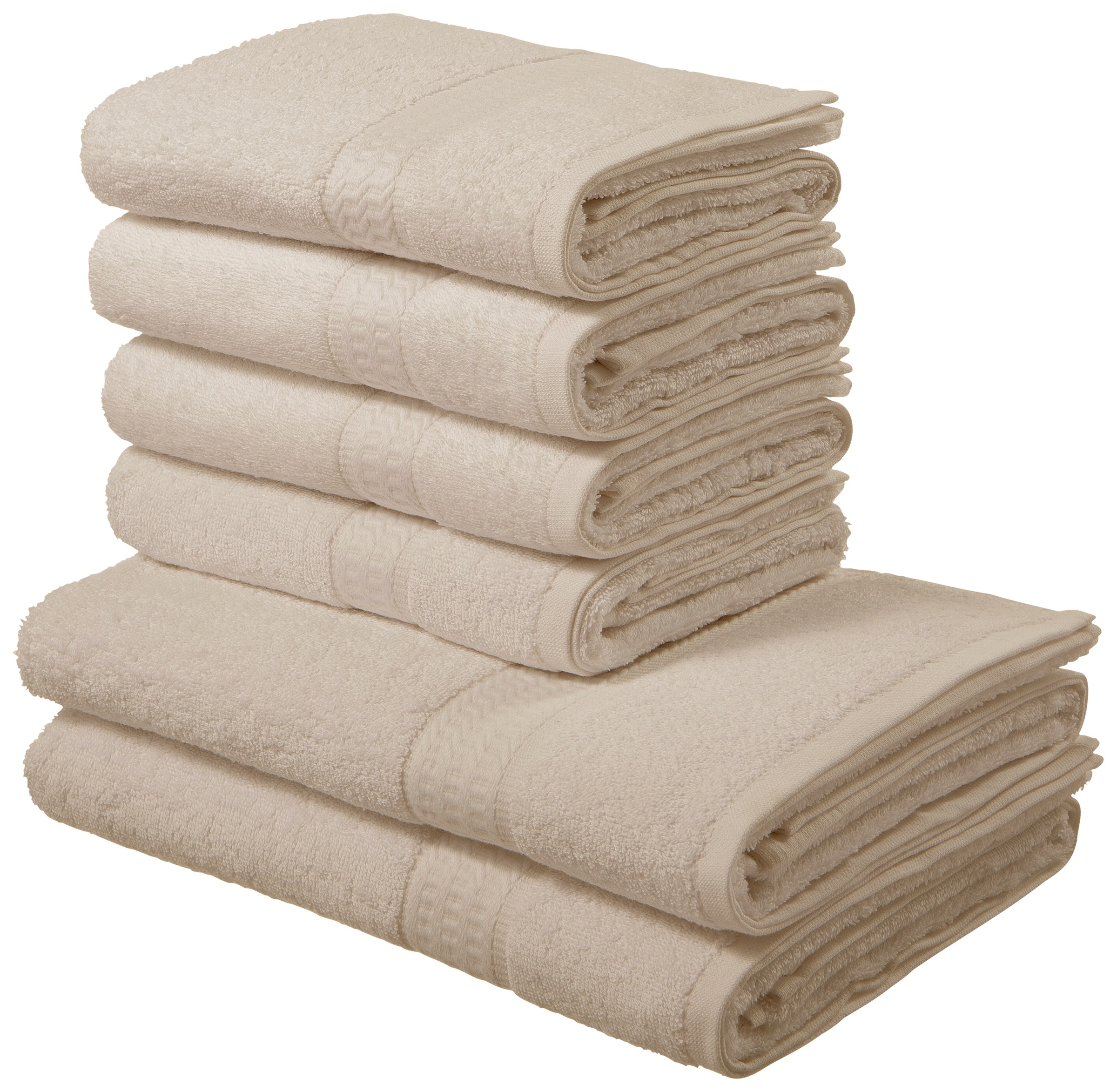 Image of GOODproduct Handtuch Set "Juna, als Set und Serie, 2 Duschtücher (70x140) 4 Handtücher (50x100)" 6 Walkfrottee 100% Baumwolle, Handtuch-Set mit Bordüre, Uni-Farben, weich
