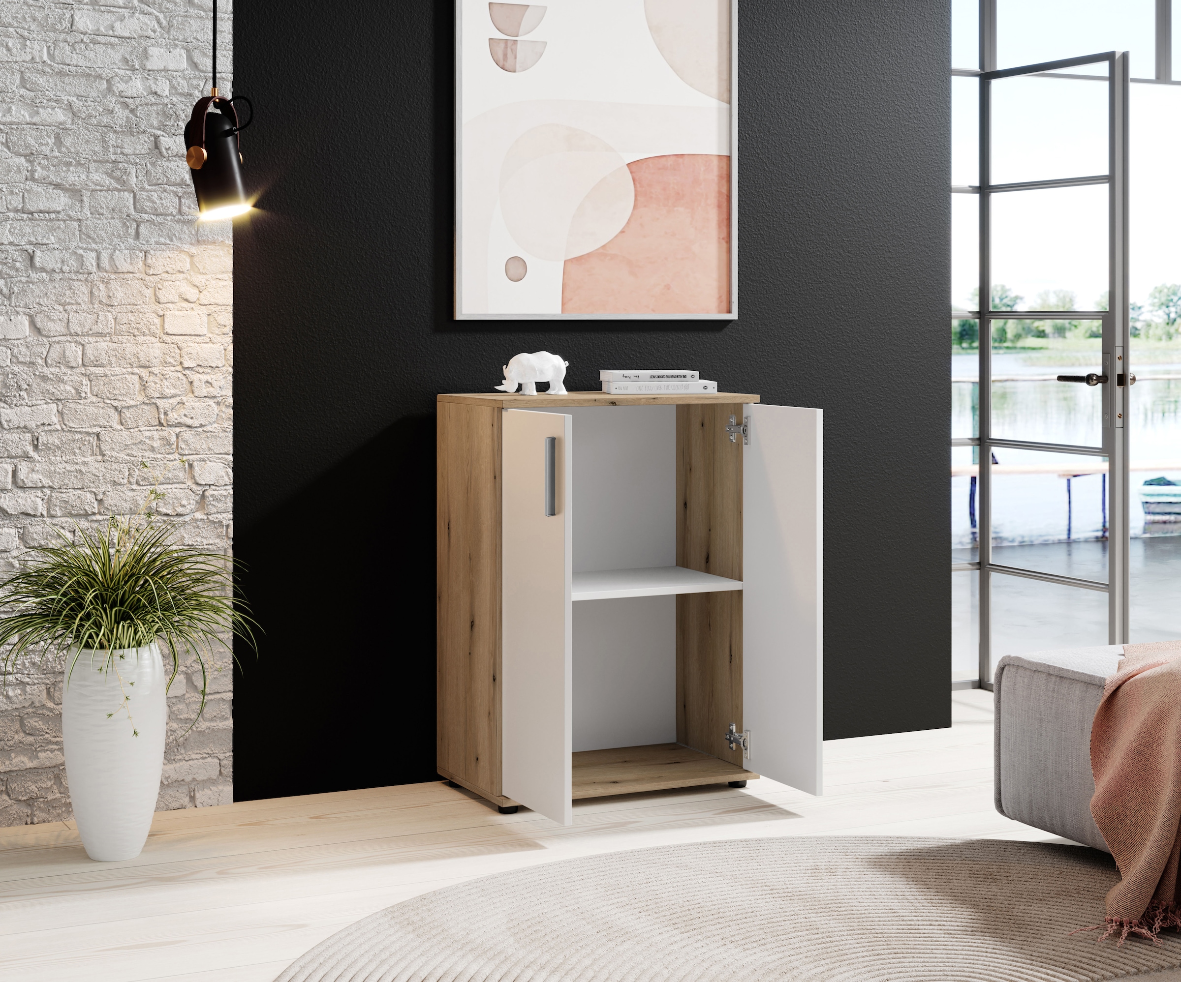 HBZ Kommode »BC-Drift-2, Mehrzweckschrank Stellmass BxHxT 60x84x35 cm« 1 Stk. tlg. Schrank mit 2 Türen und 1 Einlegeboden