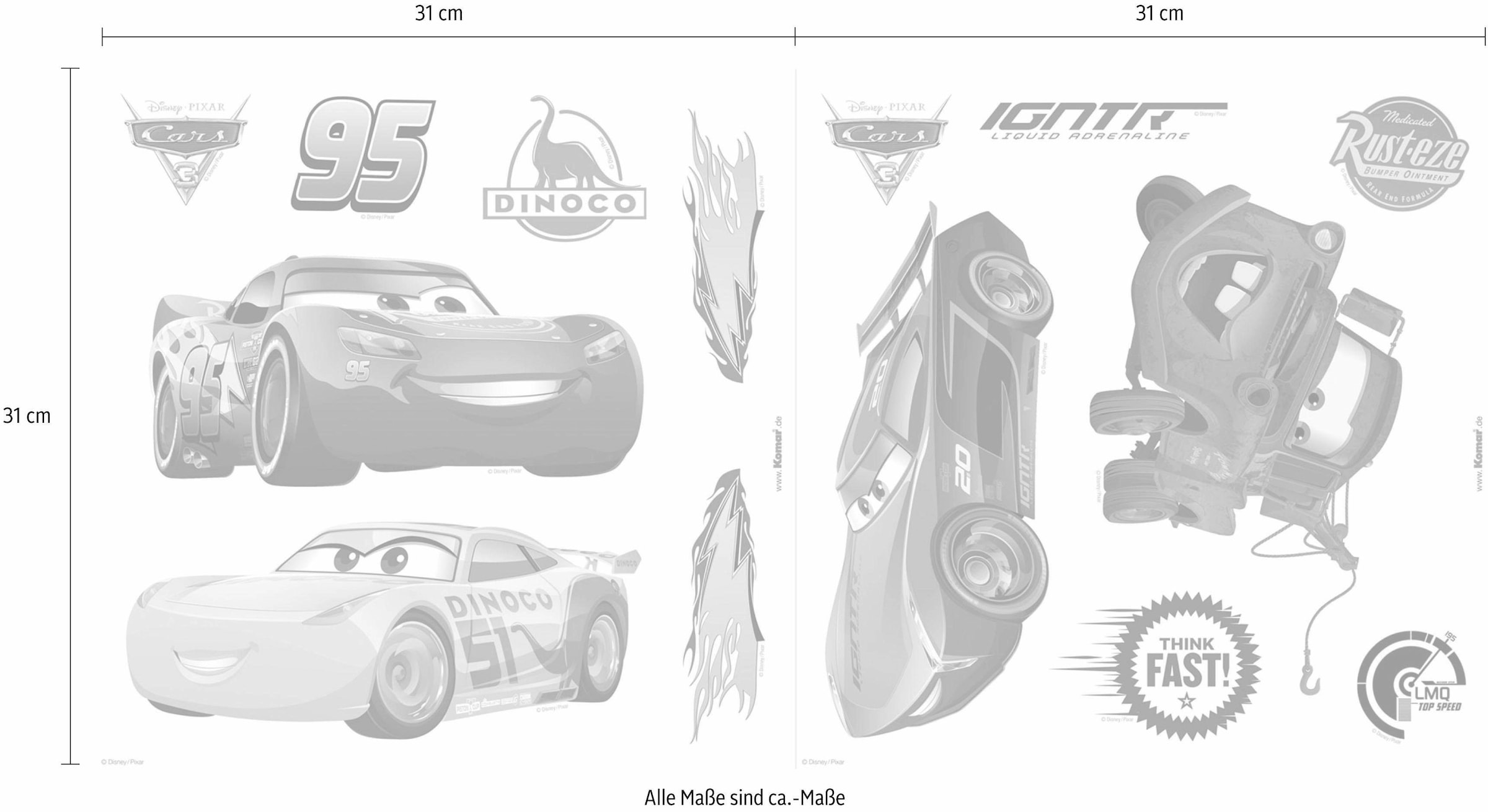 Komar Tableau de fenêtre »Cars3« 31x31 cm (Breite x Höhe), selbsthaftend