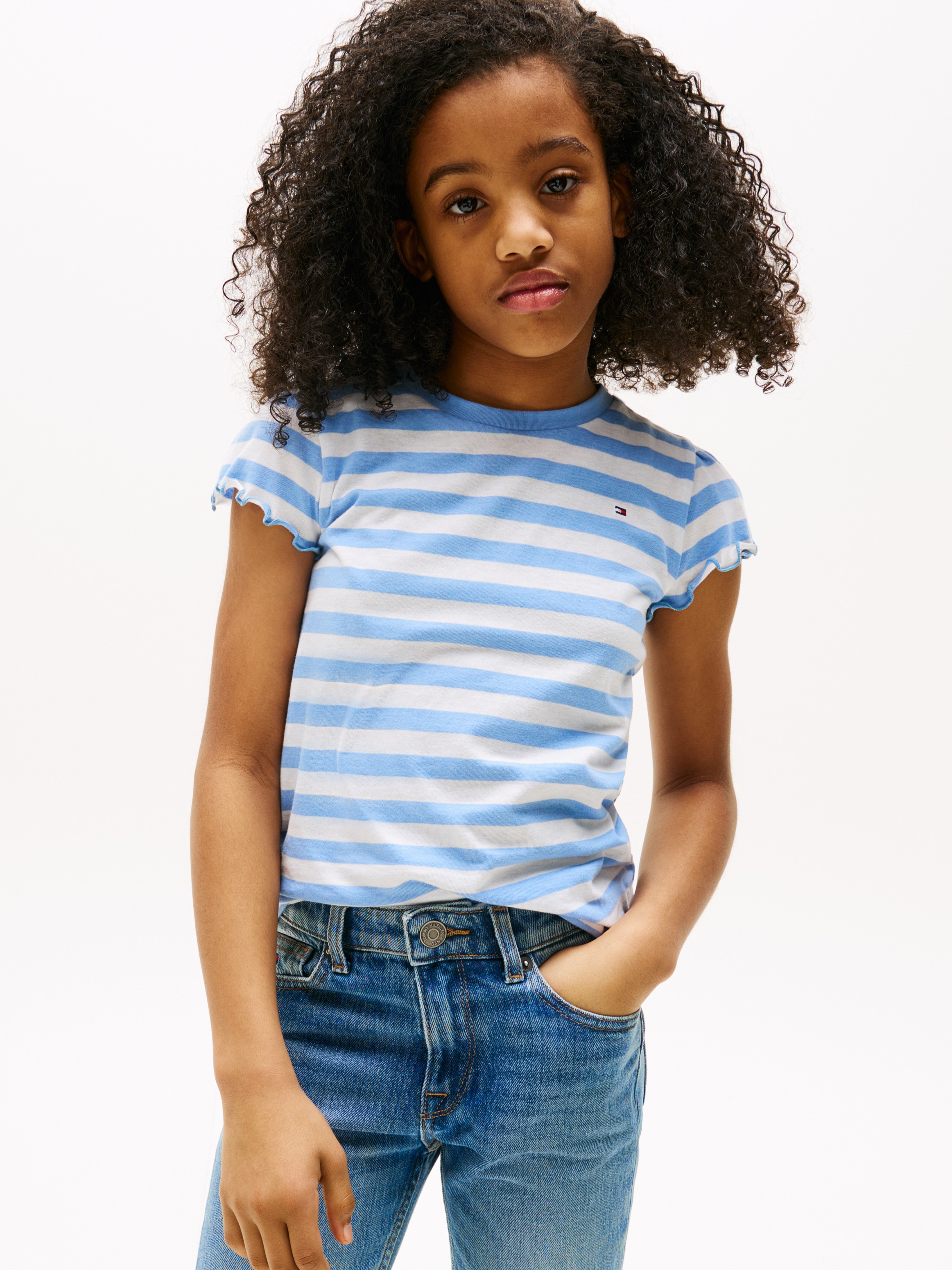Image of Tommy Hilfiger T-Shirt "ESSENTIAL STRIPE RUFFLE TOP SS" für Kinder bis 16 Jahre, mit gewellter Kante