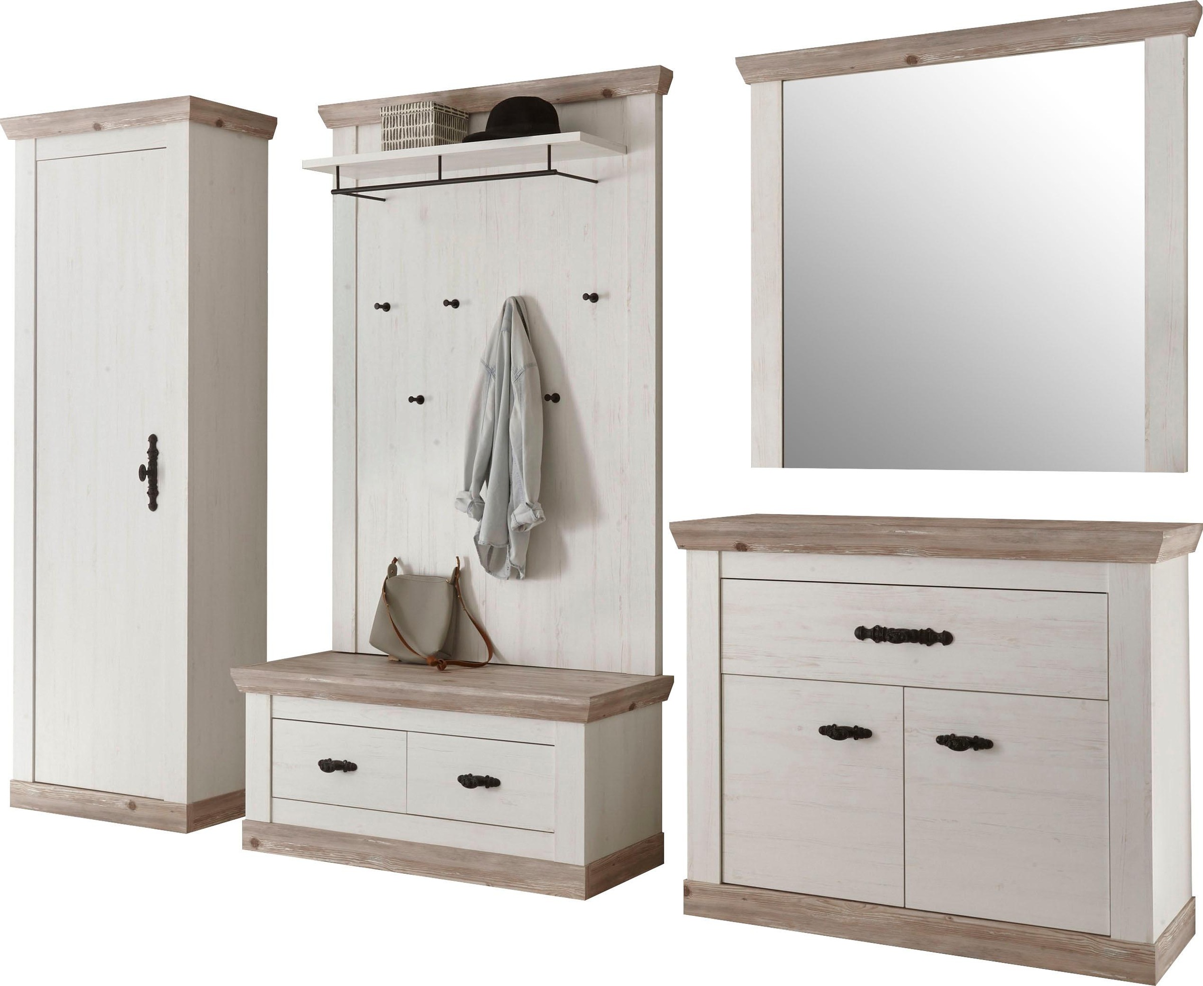 Image of Home affaire Garderoben-Set »Florenz«, (5 St., 6 tlg. mit Kissen), bestehend aus 1 Bank, 1 Paneel, 1 Spiegel und 1 Kommode und Garderobenschrank bei Ackermann Versand Schweiz