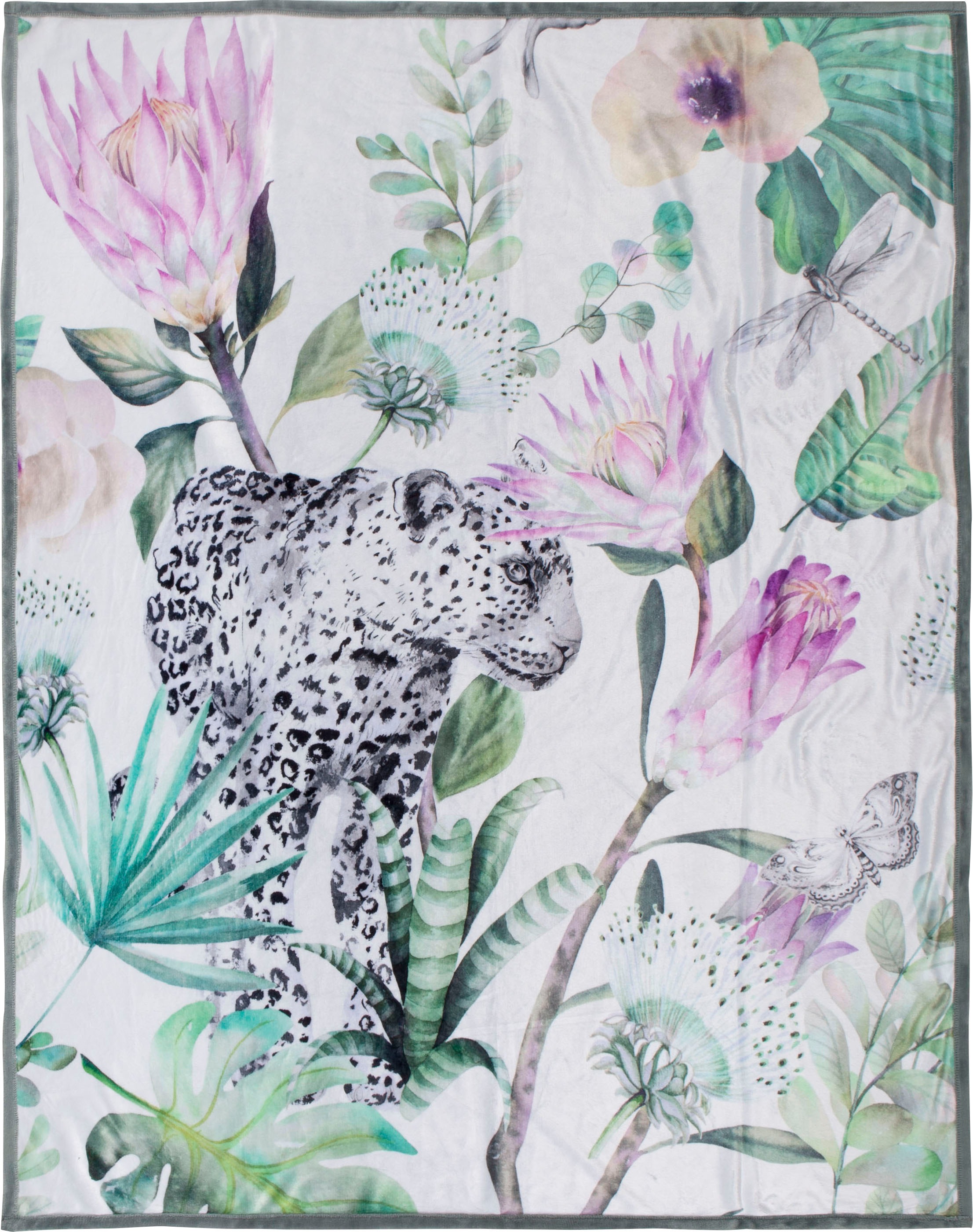 Happiness Plaid »Volterra«, Sehr Weich, Kuscheldecke, 130x160 cm, Wendeoptik, Leopard, Grün