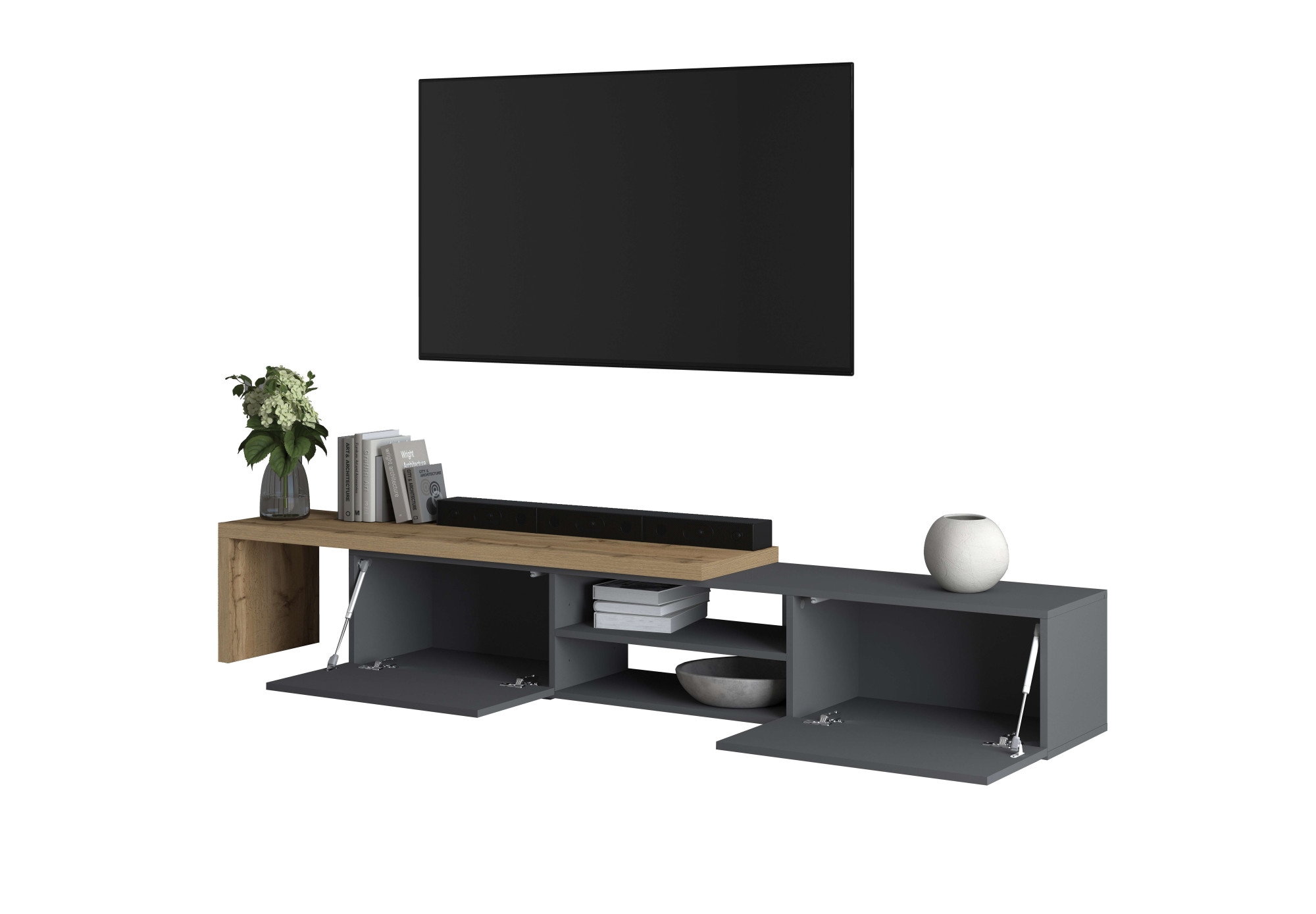 GOODproduct Lowboard »New Garda,Lowboard mit Aufsatz,TV-Board mit Ausatz,TV-Schrank-Tv Bank« 1 Stk. tlg. Breite verstellbar v. 183 bis 310 cm,2 Klappen  und L-Förmiger Aufsatz