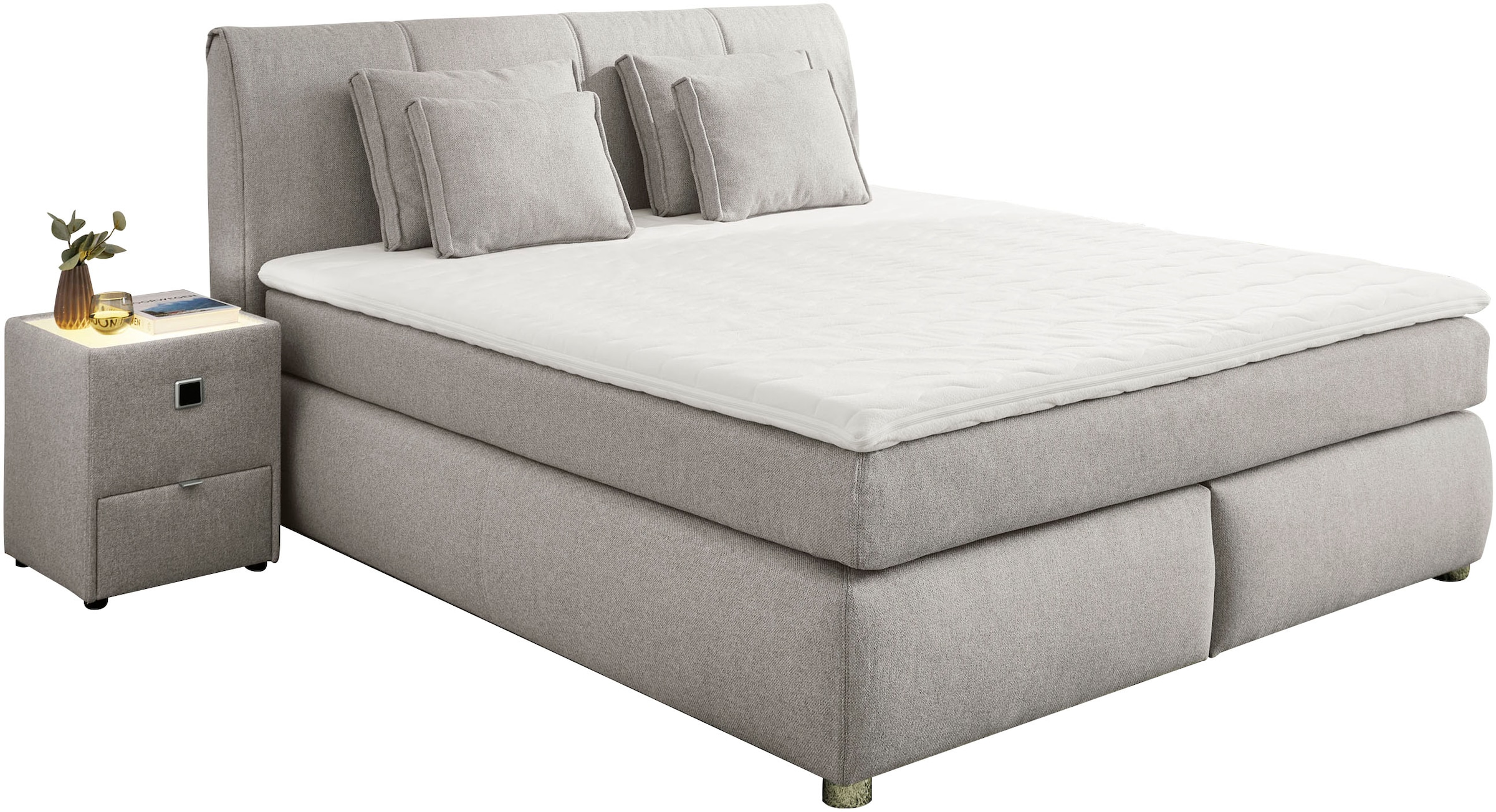 Jockenhöfer Gruppe Lit boxspring »CARLA, wahlweise mit Bettkasten, Inkl. Topper & 4 Kissen« revêtu au choix de chenille ou de tissu tissé, 160x200cm ou 180x200