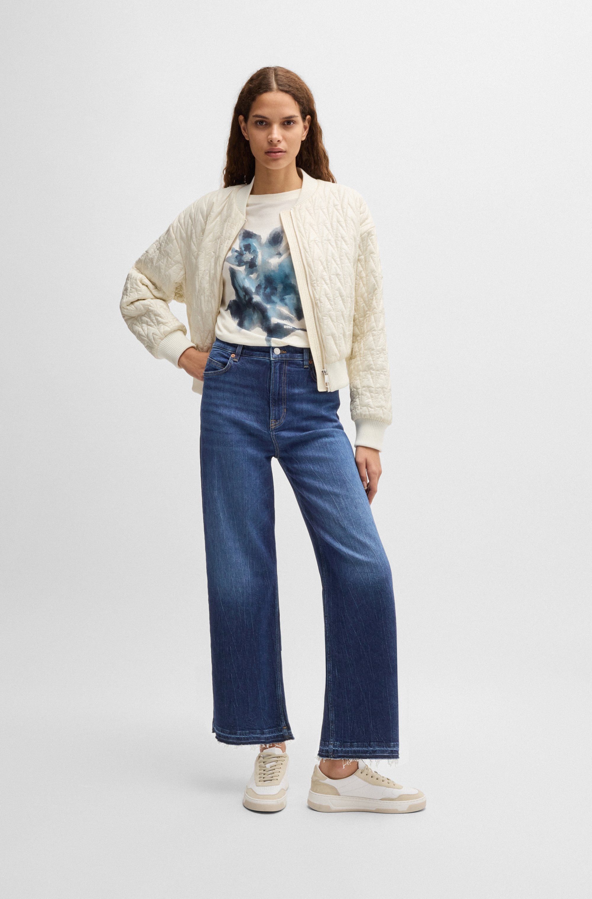 BOSS ORANGE Weite Jeans »Marlene High Rise Hochbund High Waist Premium Denim Jeans«, (BOSS ORANGE DENIM), weite Beinfom, cropped