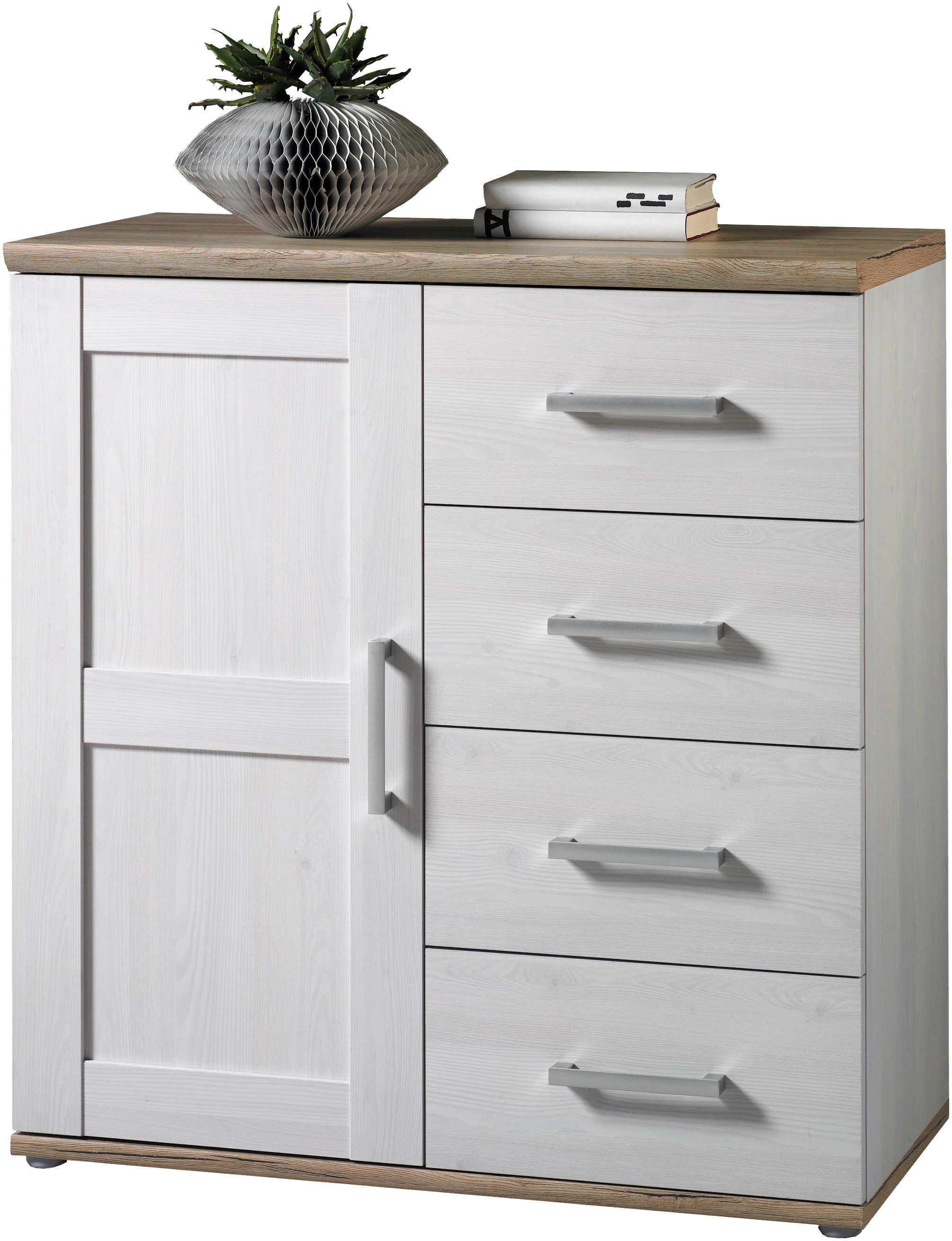 HBZ Kommode »Romance im Landhaustil, BxHxT 93x99x45 cm« Schrank mit 1 Tür, 4 Schubkästen und 2 Einlegeböden