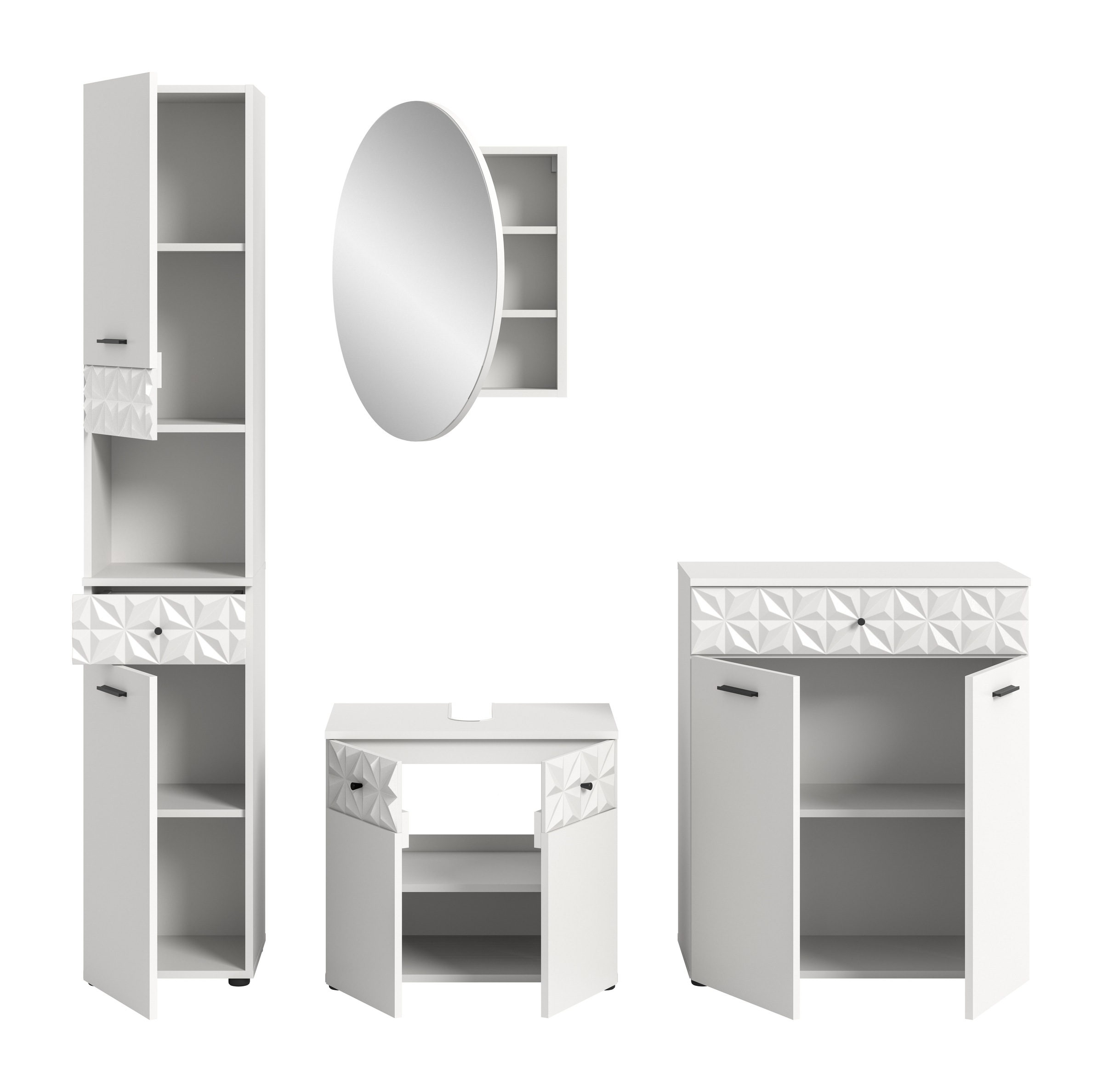 INOSIGN Ensemble de salle de bains »VICENZA, TOPSELLER!, Breite 195cm, 4-teilig, mit Ornamentabsetzung« Hochschrank, Waschbeckenunterschrank, Spiegelschrank & Unterschrank, 