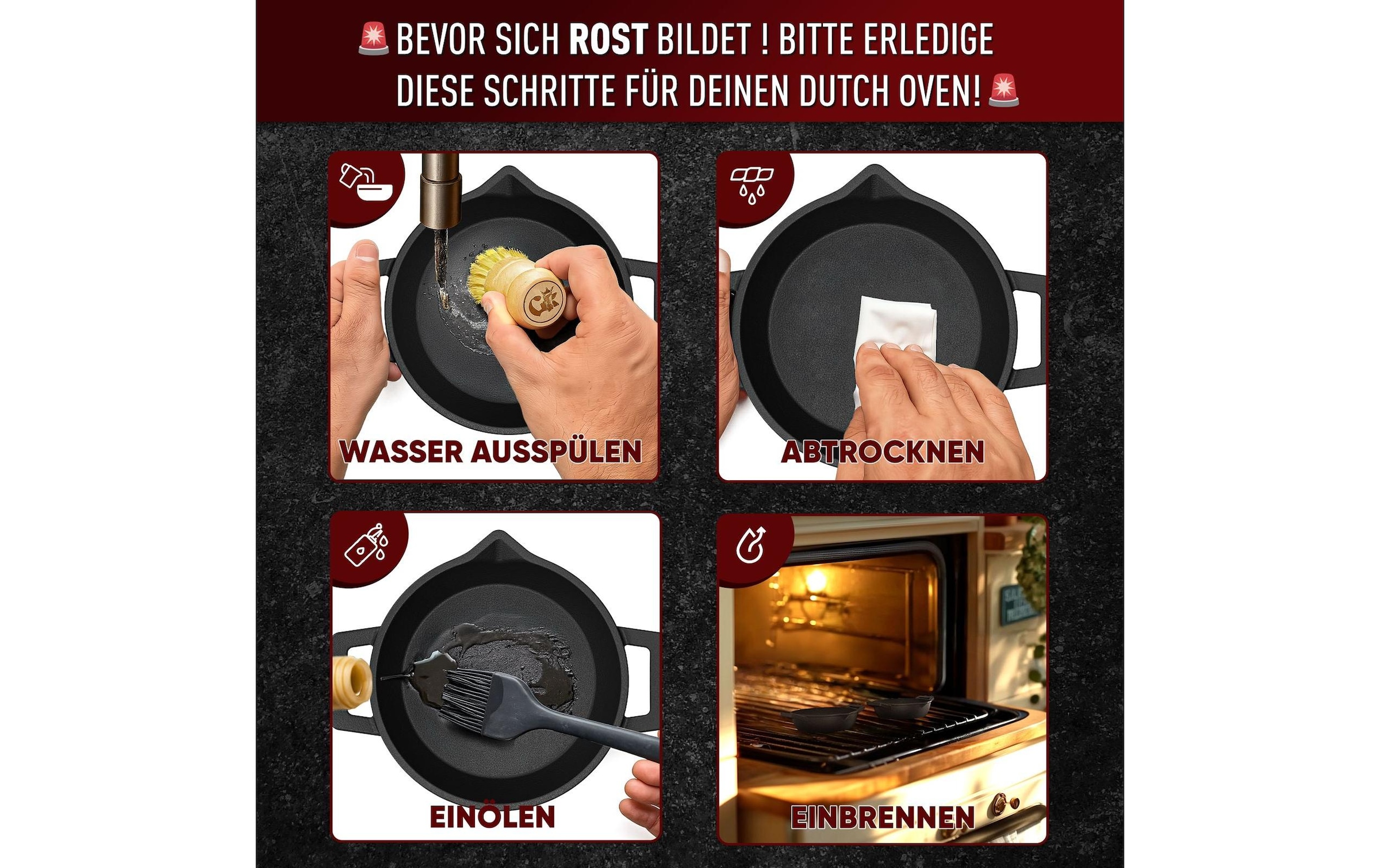   Marmite à barbecue »Gusskoenig Mini Set mit Holzsockel« 4 cuis tlg. Mini-Rundpfanne, 2er-Set + Holzsockel