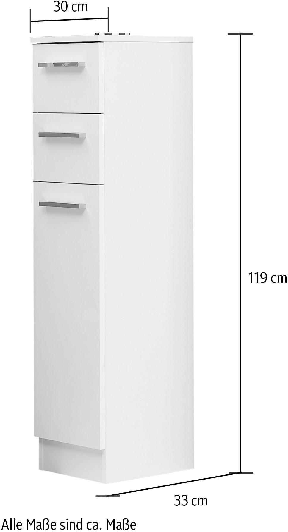 Saphir Unterschrank »Quickset 335 Badschrank, 1 Tür, 2 Schubladen, 30 cm breit« Badezimmer-Unterschrank, Weiss Glanz, Griffe in Chrom Glanz