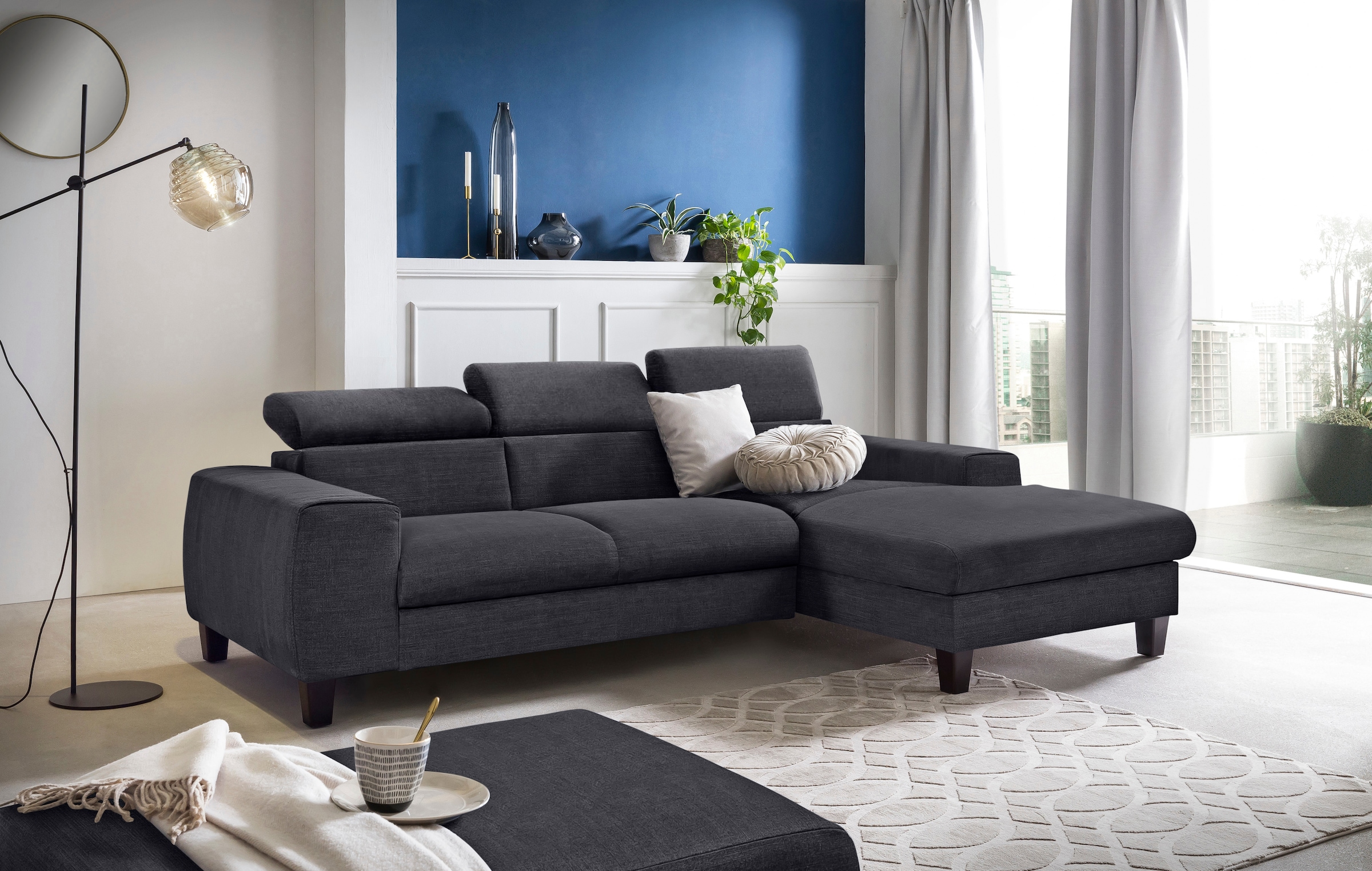 COTTA Ecksofa »Morven L-Form mit Kopfteilverstellung« wahlweise mit Bettfunktion, Bettkasten & Wireless-Charger