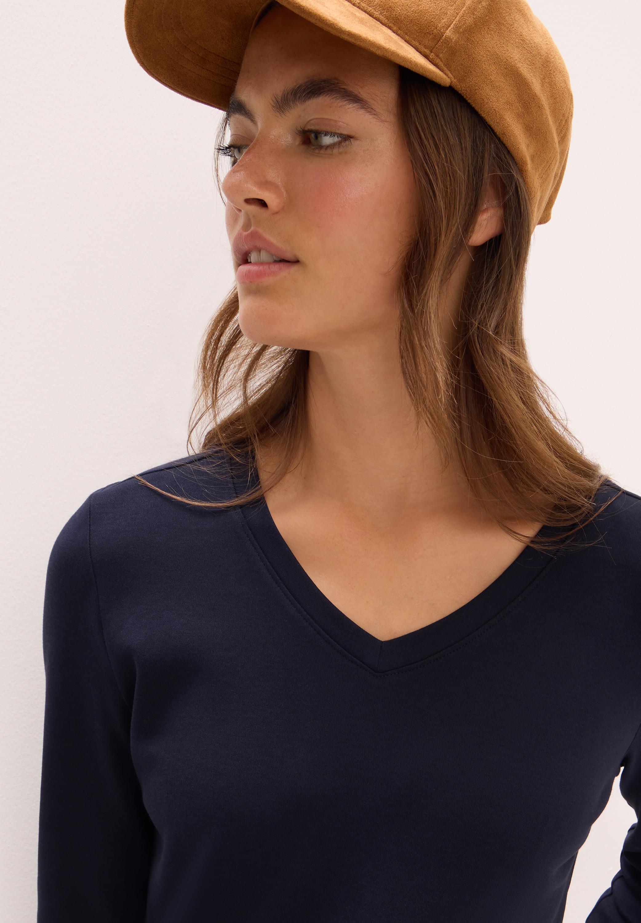 Cecil 3/4-Arm-Shirt mit V-Ausschnitt, unifarben