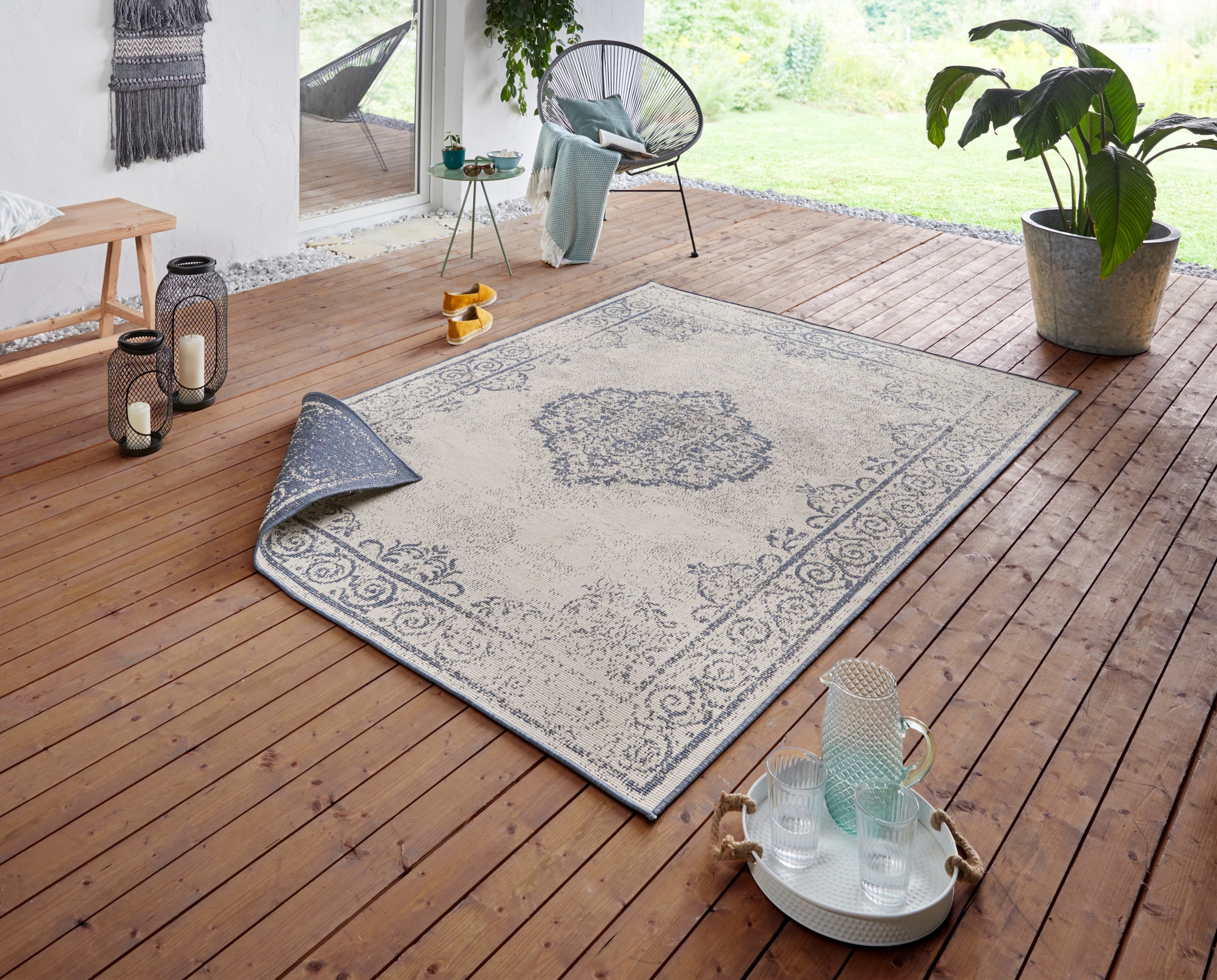 NORTHRUGS Teppich »CEBU Wendeteppich«, rechteckig, 5 mm Höhe, In-& Outdoor, Wetterfest, Balkon, Wohnzimmer, Wasserfest, Orientalisch