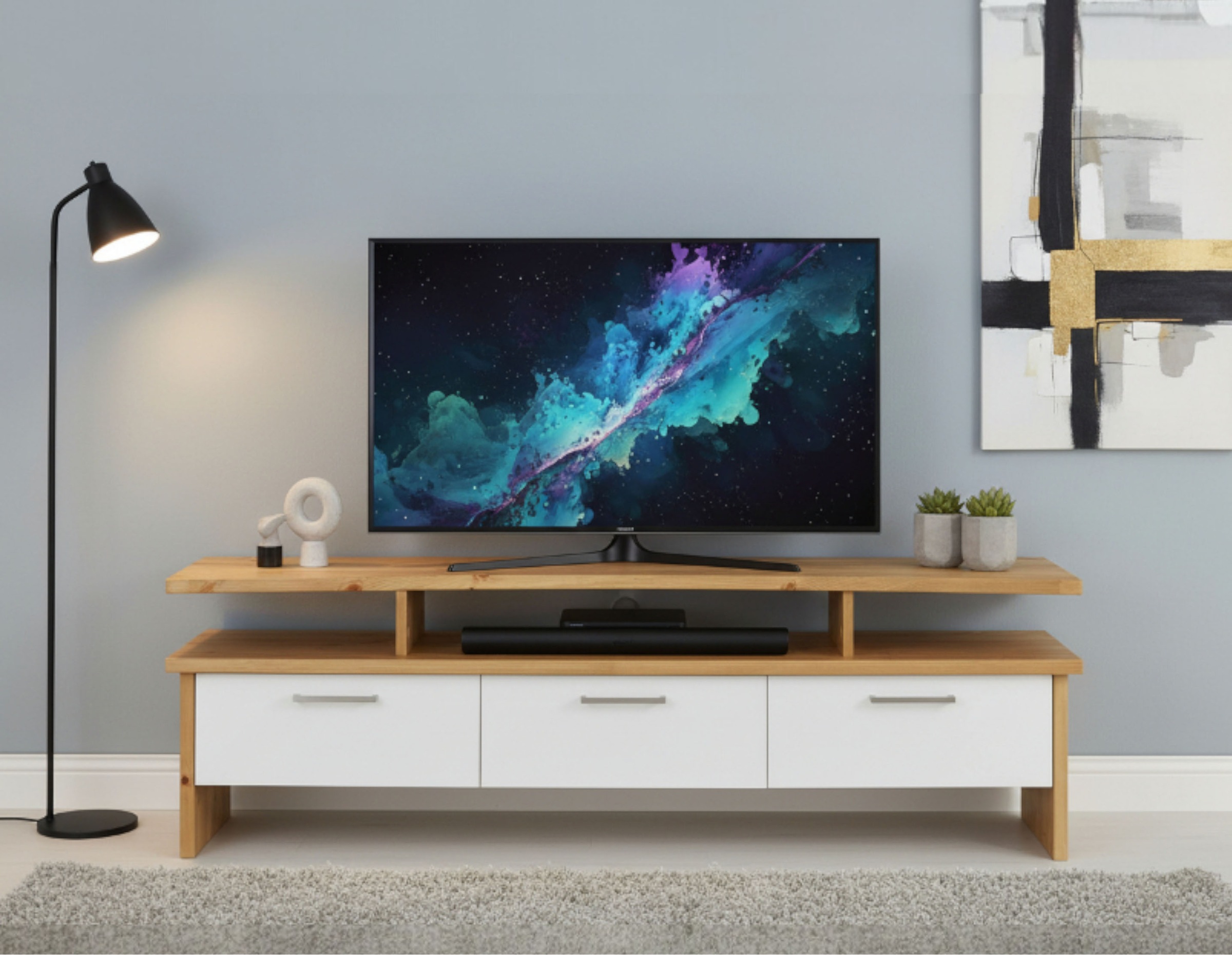 Image of Home affaire TV-Board "Ixo, TV-Kommode, TV-Bank aus Massivholz" Breite 148 cm, mit 3 Schubladen, aus masiver Kiefer, FSC