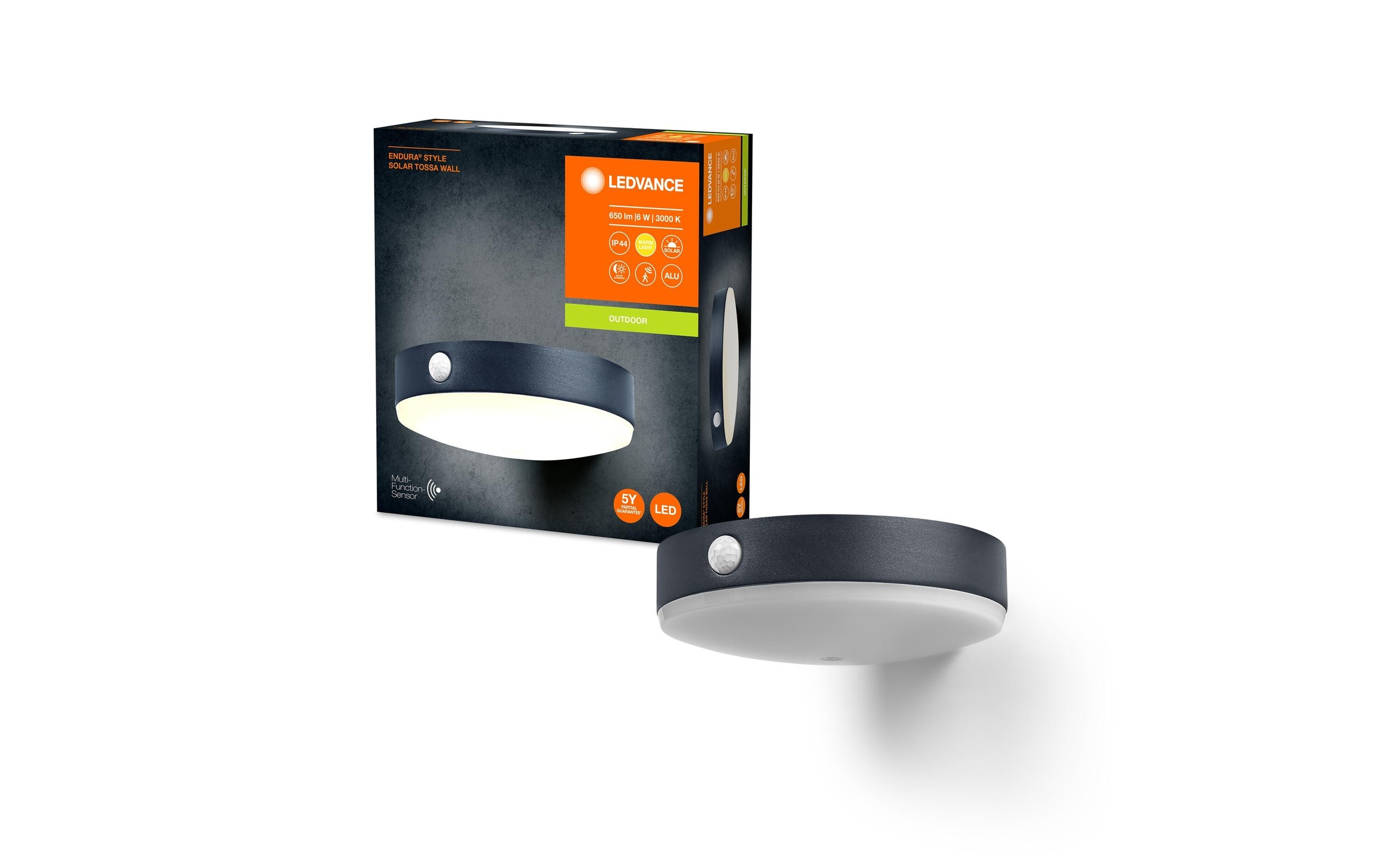 LED Wandleuchte »Endura Style Solar Tossa, 6W, 3000K, Schwarz« Warmweiss