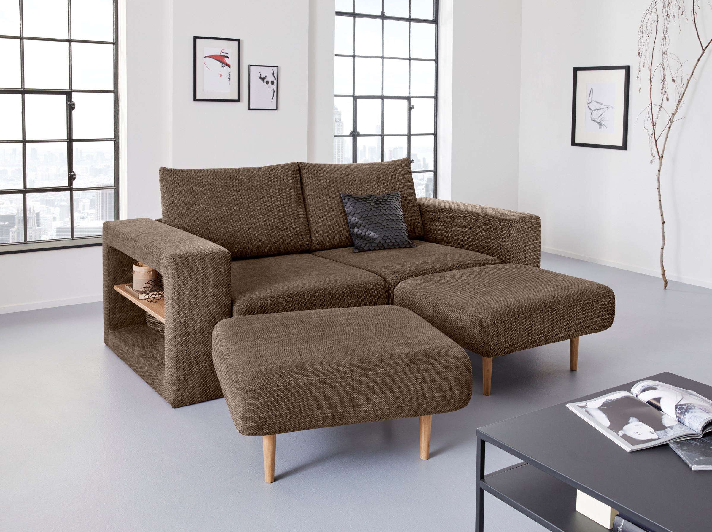 Image of LOOKS by Wolfgang Joop 3-Sitzer »Looksvb«, Verwandlungssofa: aus Sofa wird Sofa mit 2 Hockern, mit Regalfunktion in beiden Armteilen bei Ackermann Versand Schweiz