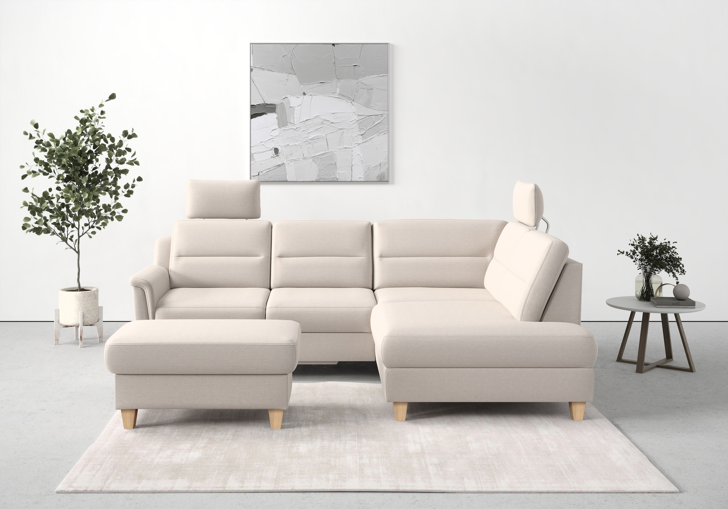 sit&more Stauraumhocker »Farö«, mit Stauraum und Federkern und naturfarbenen Füssen