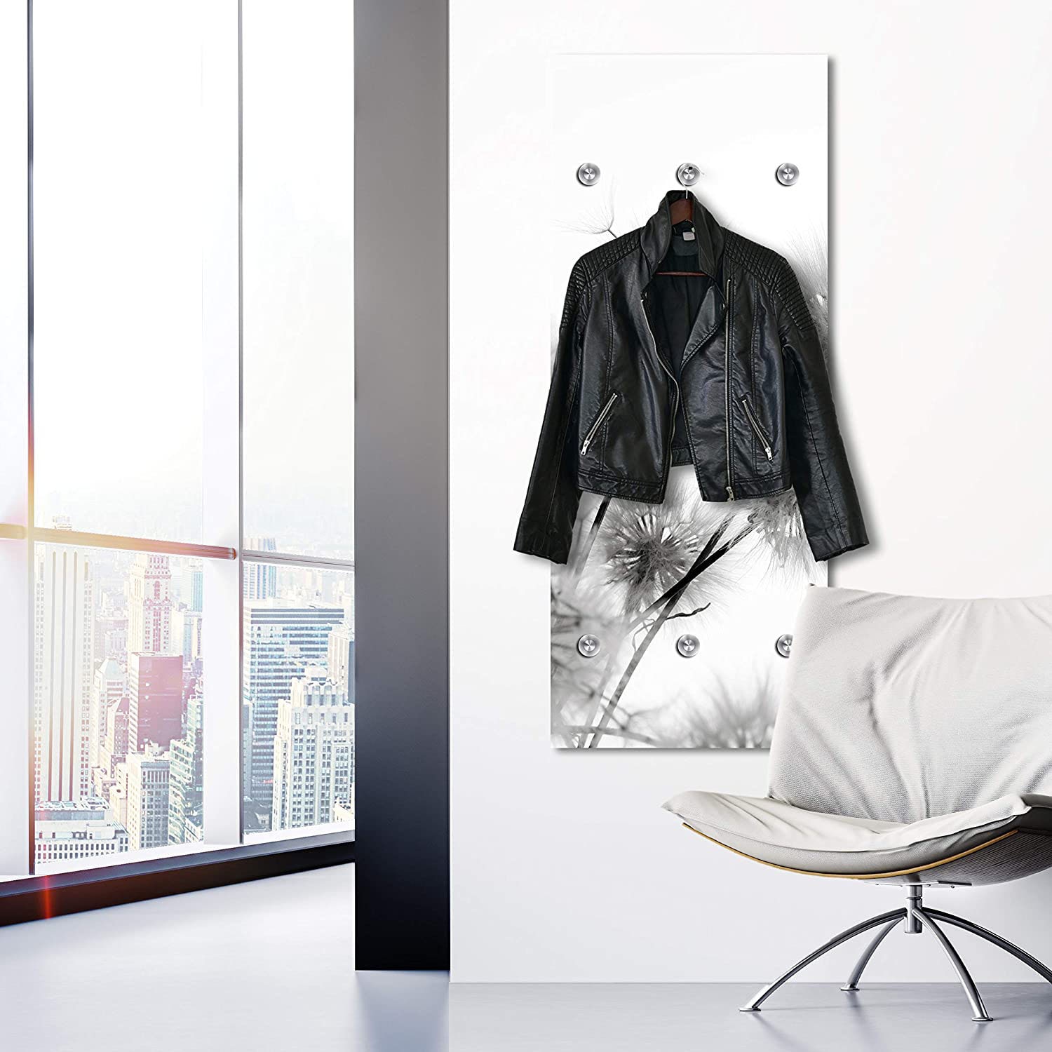 Image of queence Garderobenleiste "Alamea" Pusteblume, schwarz, weiss, Garderobe