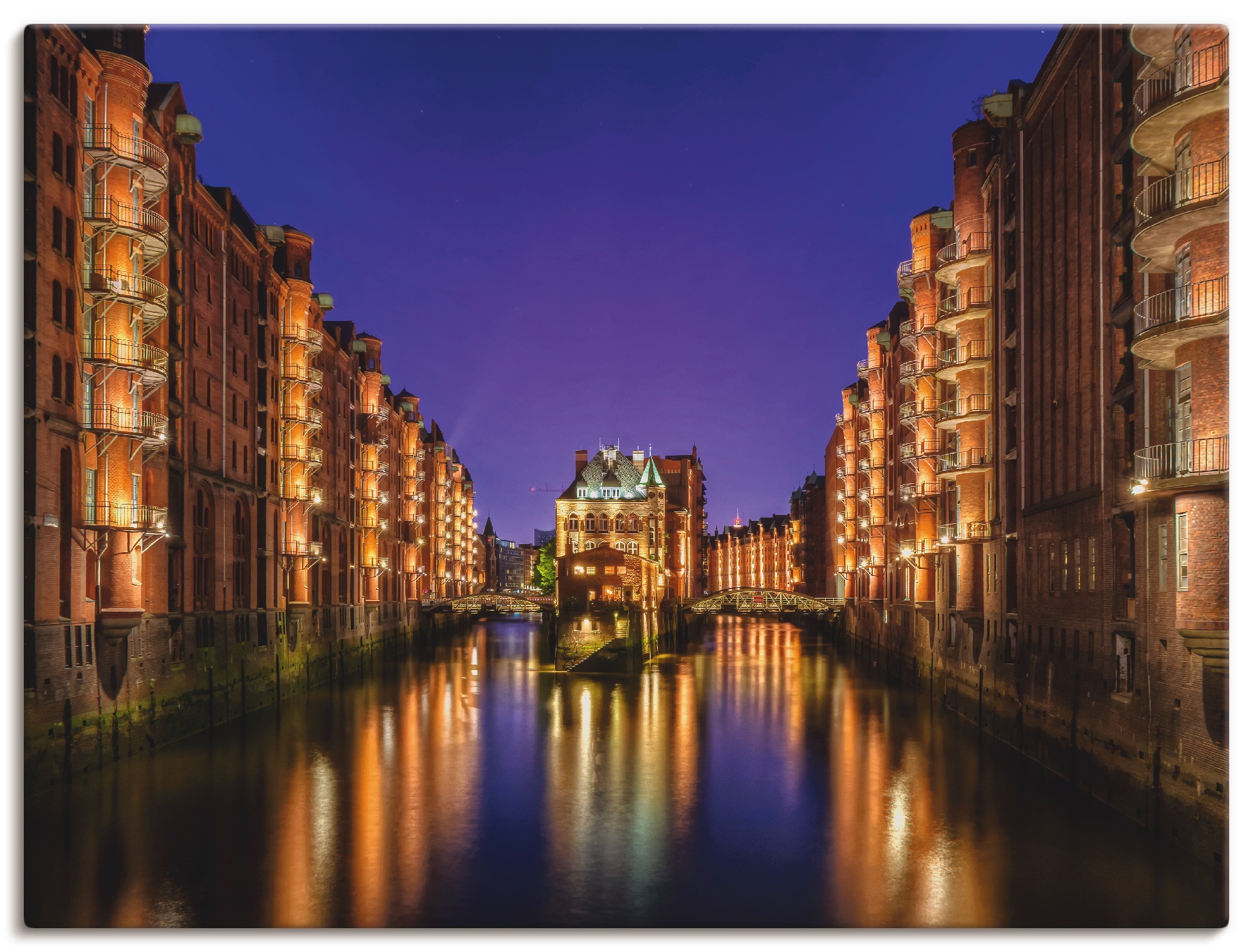 Image of Artland Leinwandbild "Hamburg Speicherstadt bei Nacht" Gebäude 1 Stk. tlg. auf Holzrahmen gespannt