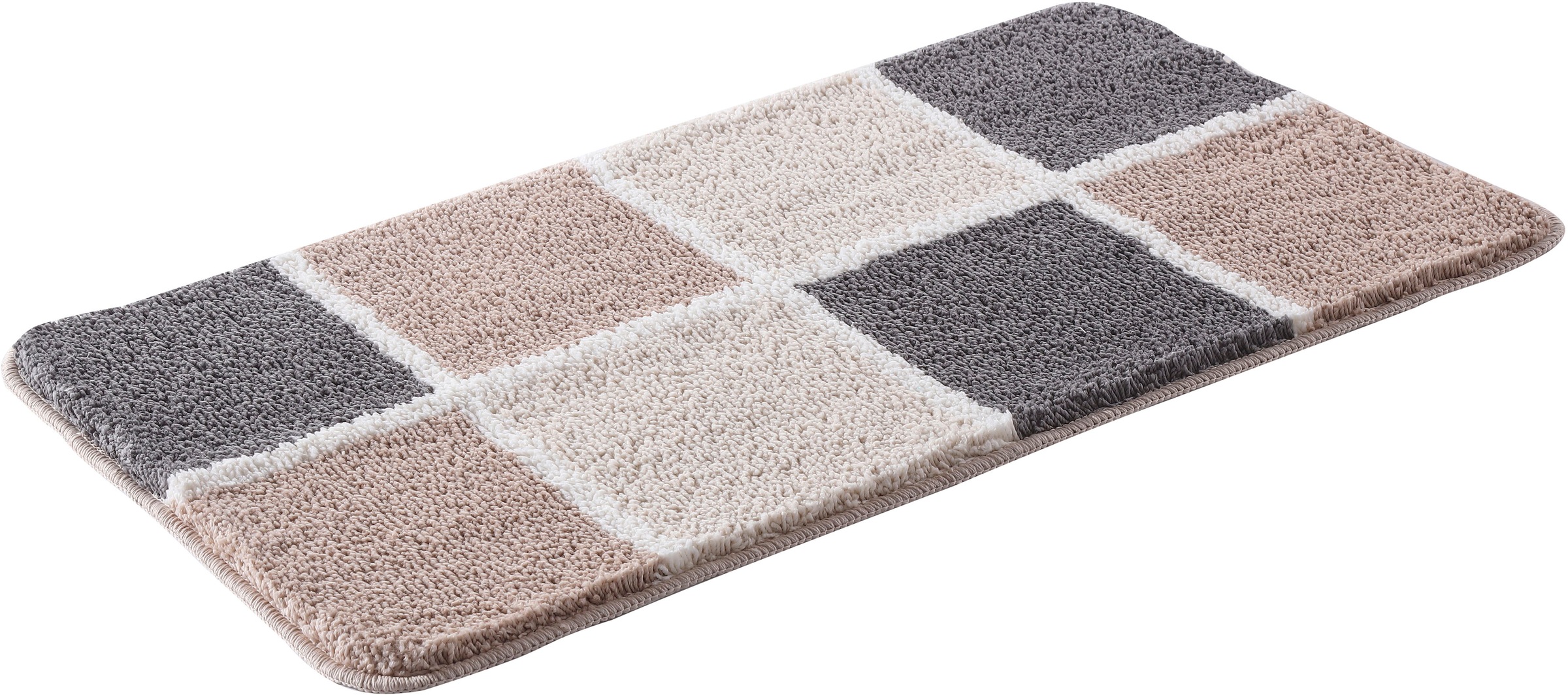 OTTO home Badematte "Anna mit Kachelmuster, Badvorleger, Badezimmer Teppich, Duschvorleger" Höhe 20 mm rutschhemmend beschichtet strapazierfähig Badteppich, Hoch-Tief Effekt, Modern, Weich