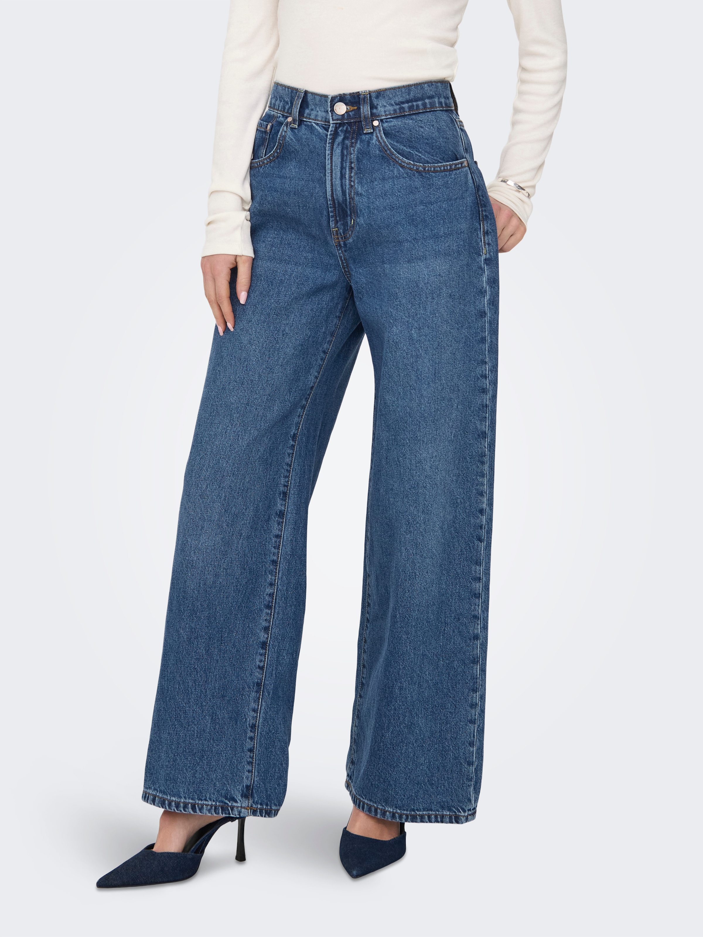 Image of ONLY High-waist-Jeans "ONLHOPE HW WIDE DNM ADD465 NOOS" Baumwolle