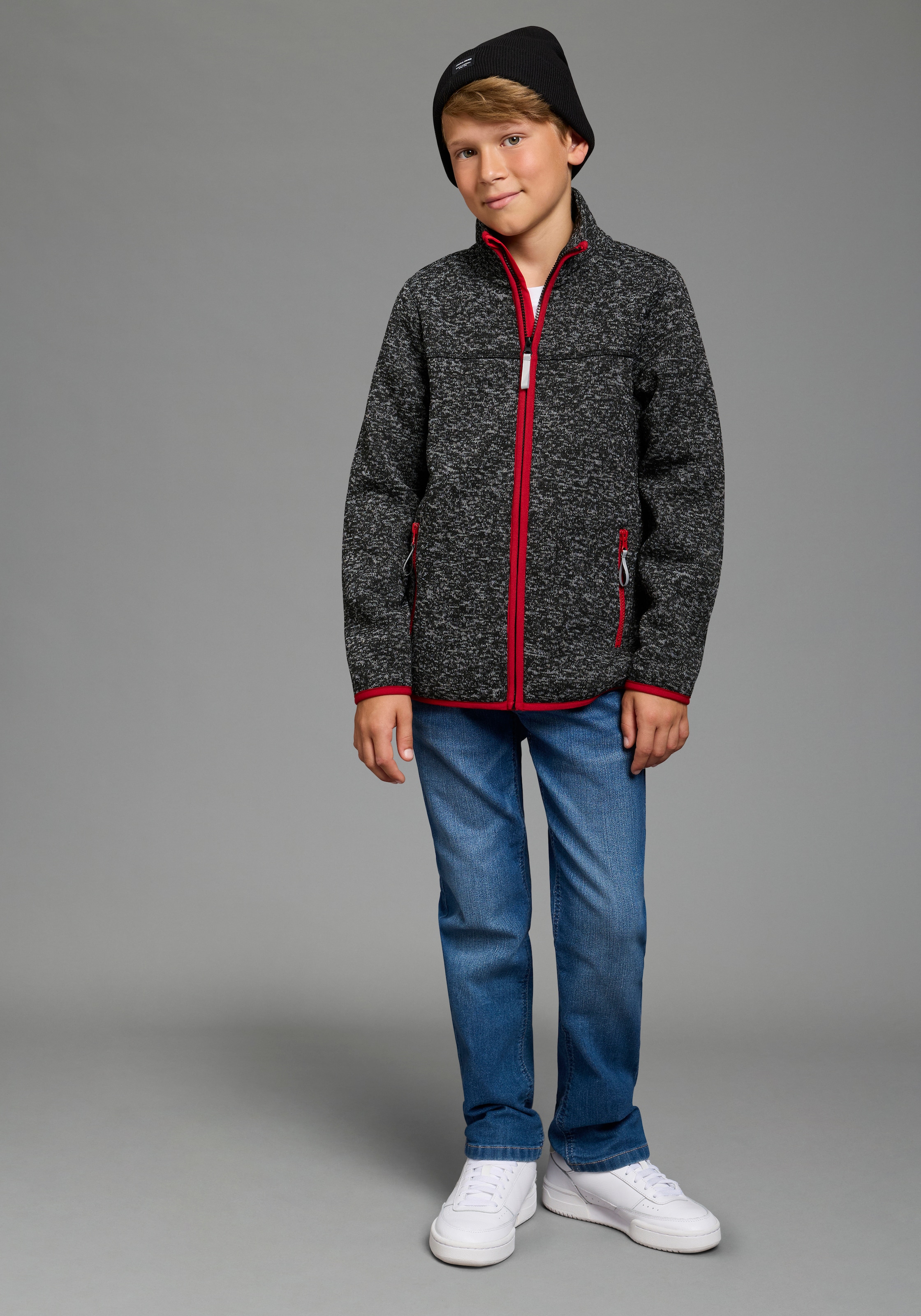 H.I.S Veste sweat »Fleecejacke von H.I.S in schöner melierter Qualität« Veste col montant avec passepoils contrastés, en polaire