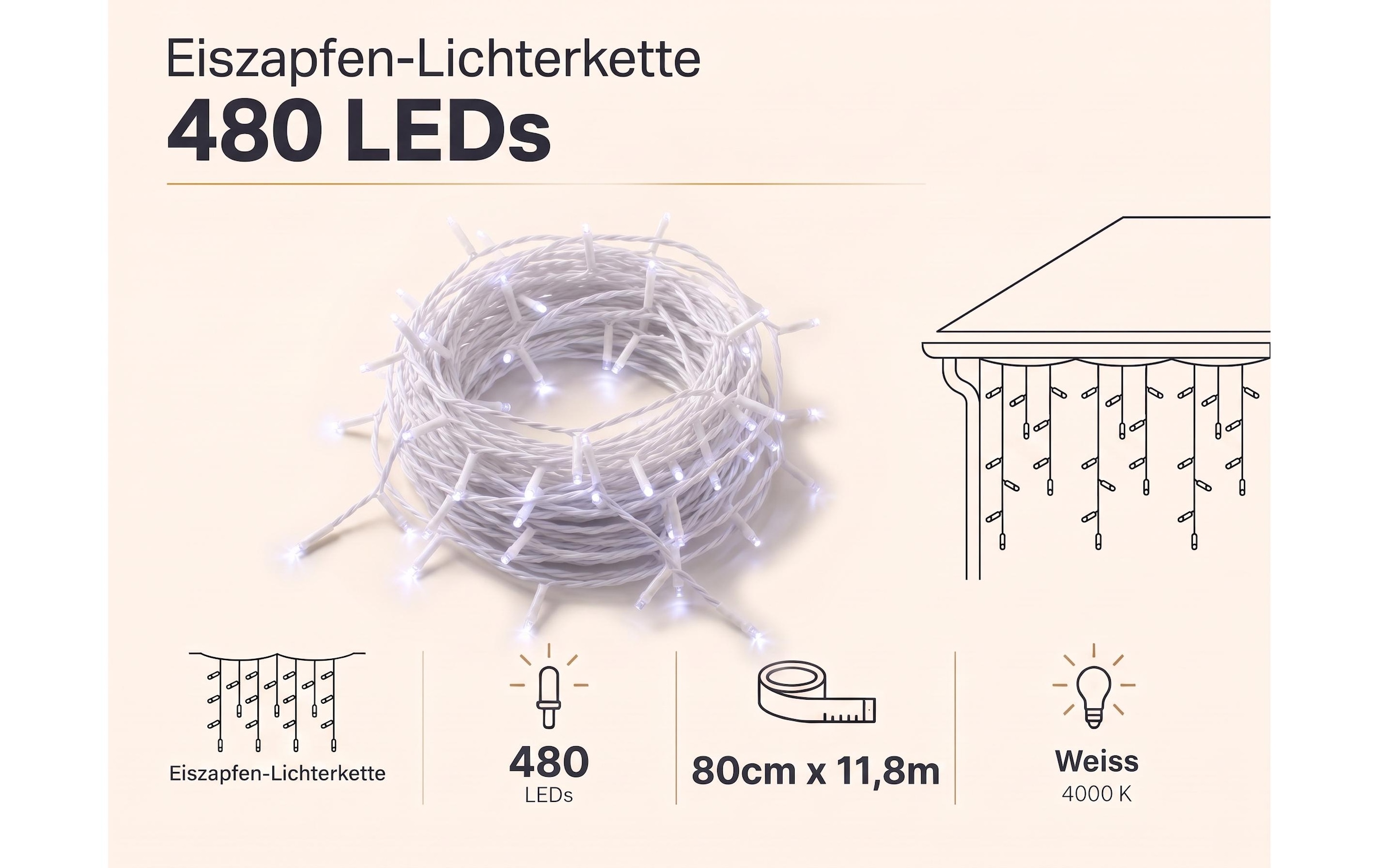 Cocon Lichterkette »Eiszapfen-Lichterkette, 480 LEDs Neutralweiss, 11.8 m«