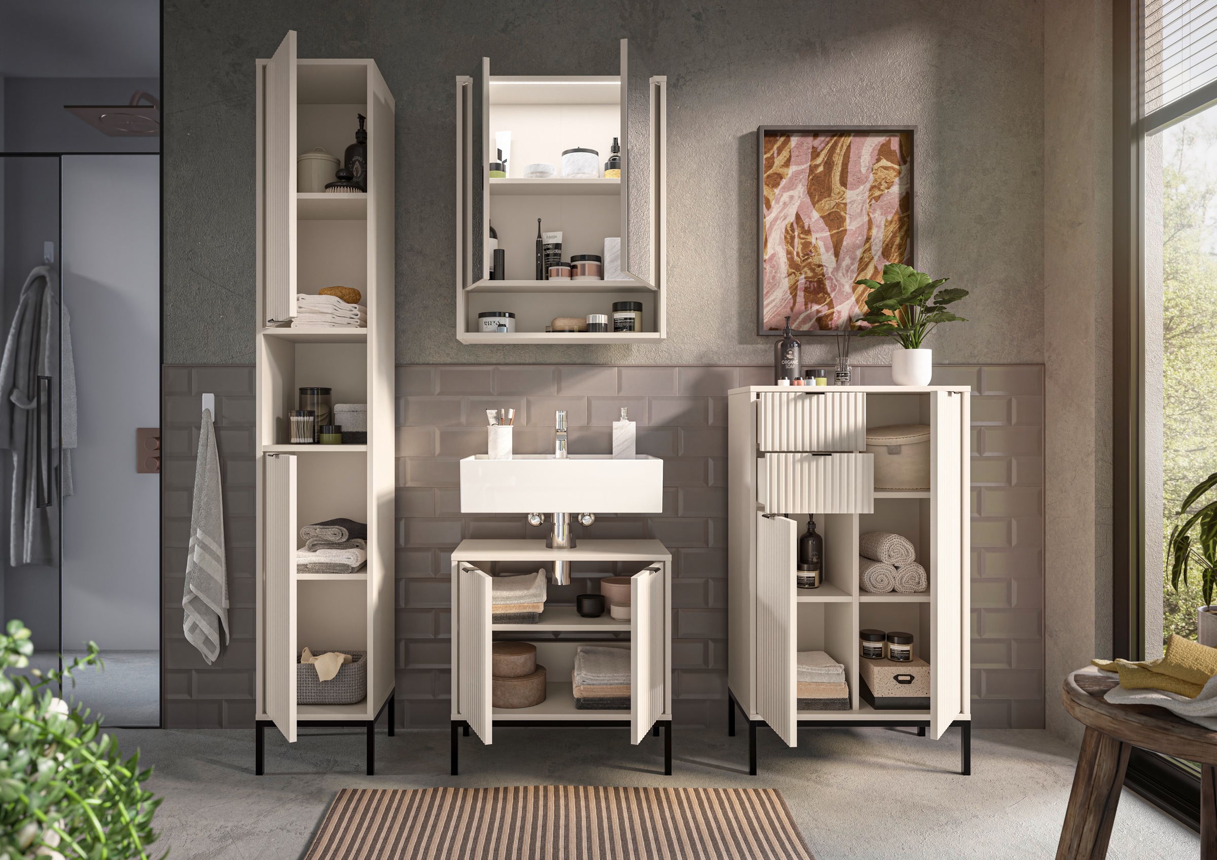 BASIC by Balculina »Lucera Midischrank, Badezimmerschrank BxHxT 60x106x32« 1 cuis tlg. largeur 60 cm, porte montable à gauche/droite