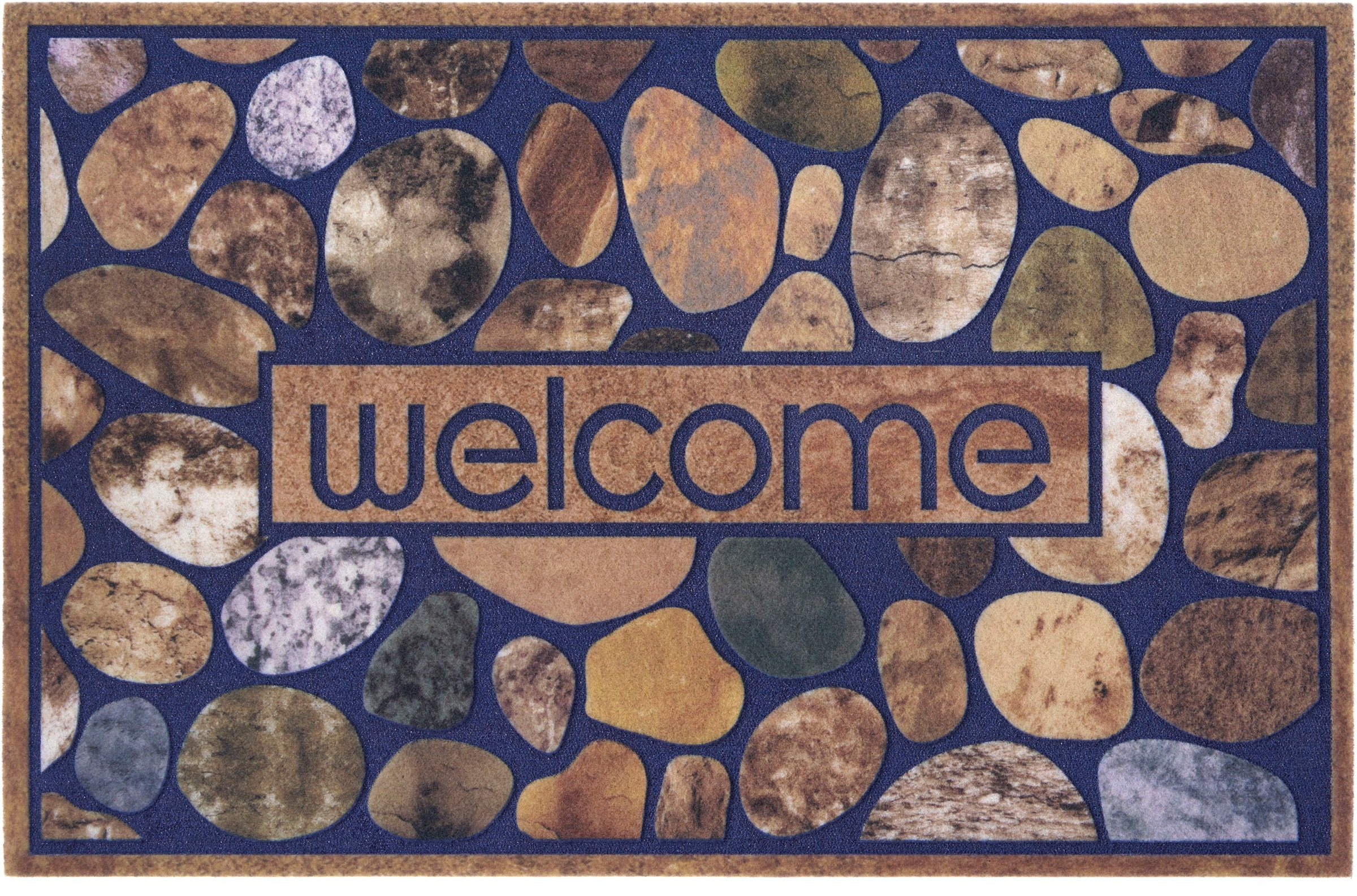 Image of Home affaire Fussmatte »Welcome Steine«, rechteckig, 6 mm Höhe, In und Outdoor geeignet, mit Spruch, Schrift Design, Robust, Pflegeleicht, Rutschfest, Schmutzfang bei Ackermann Versand Schweiz