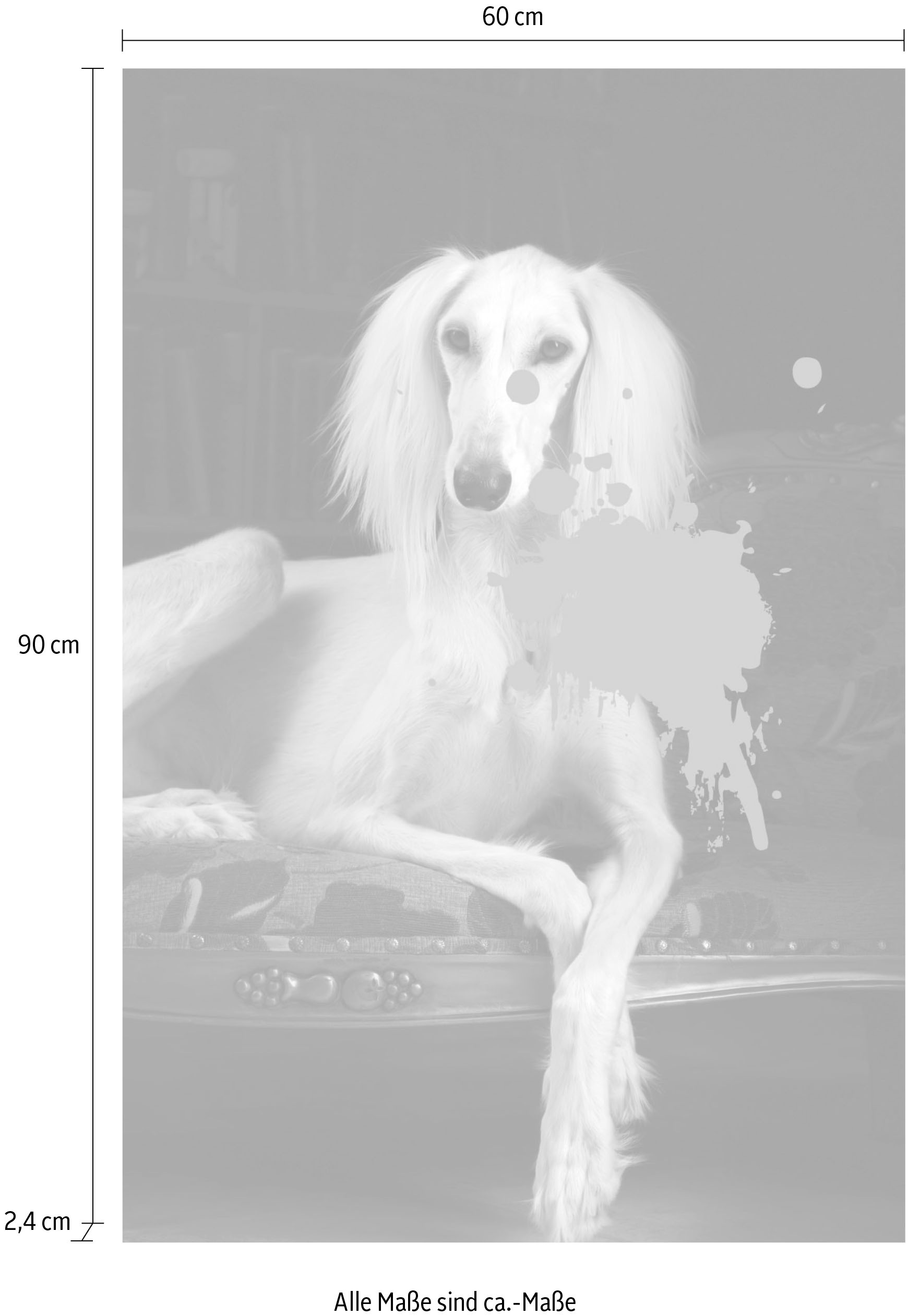 queence Tableau en verre acrylique »Hund mit Farbklecks« Fine Art-Print in Galeriequalität