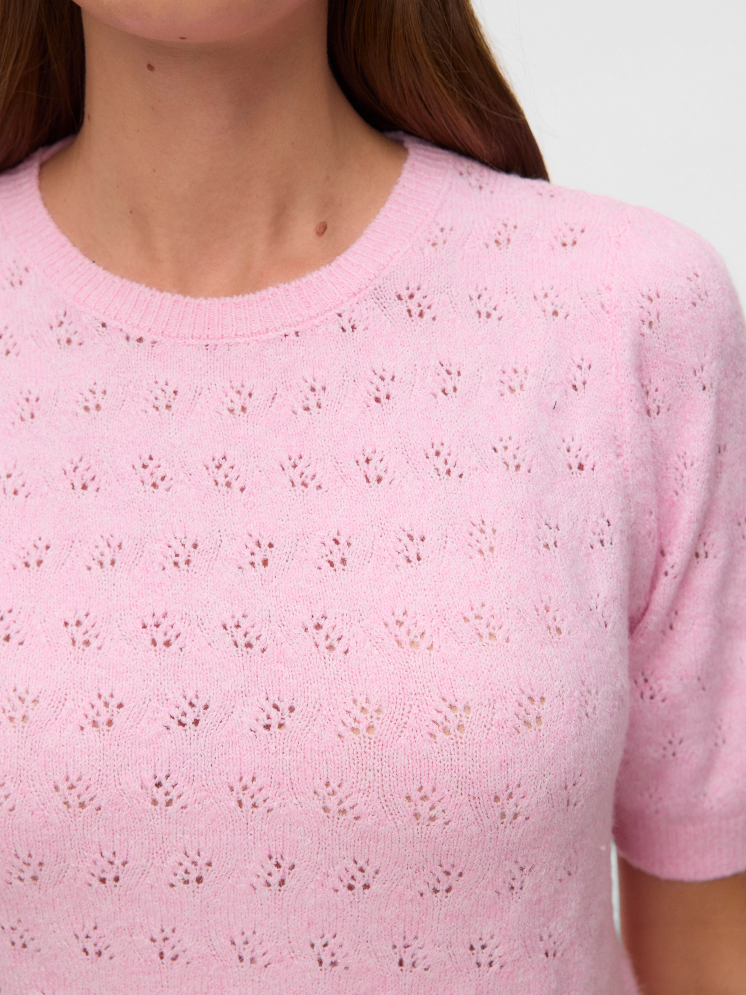 Vero Moda Pull à manches courtes »VMDOFFY STITCH 2/4 O-NECK PULLOVER NOOS« mélange de matériaux, coupe régulière
