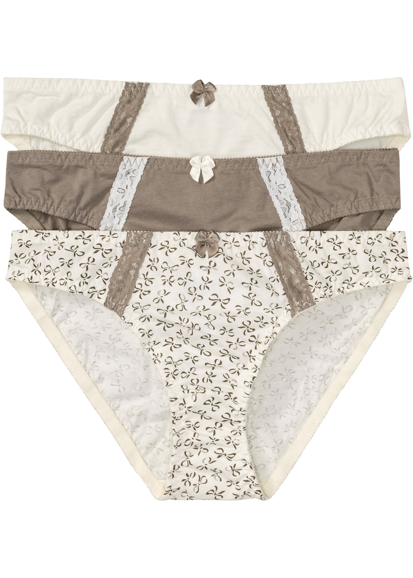 Image of bonprix Slip "Slip mit Baumwolle (3er Pack)" Packung, 3 Stk. mit Spitzenborten, mit Zierschleife, aus Baumwolle, 3er Pack