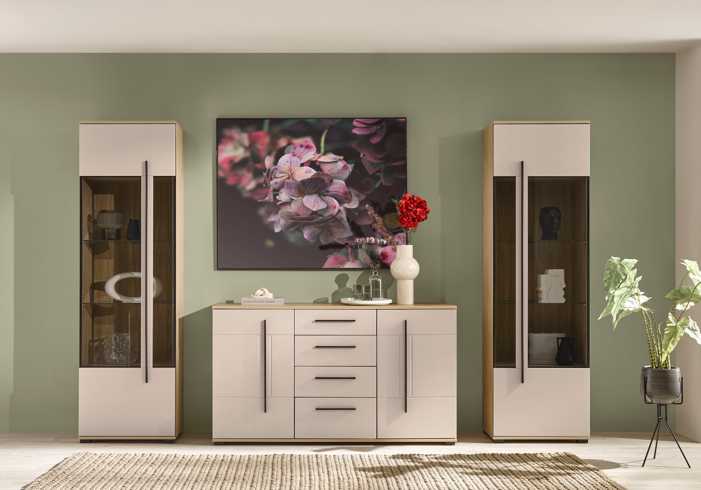 Home affaire Meuble mural »Cantara, Anbauwand, Wohnzimmer-Set, in Eiche Evoke, Weiss oder Kaschmir« Ensemble, 