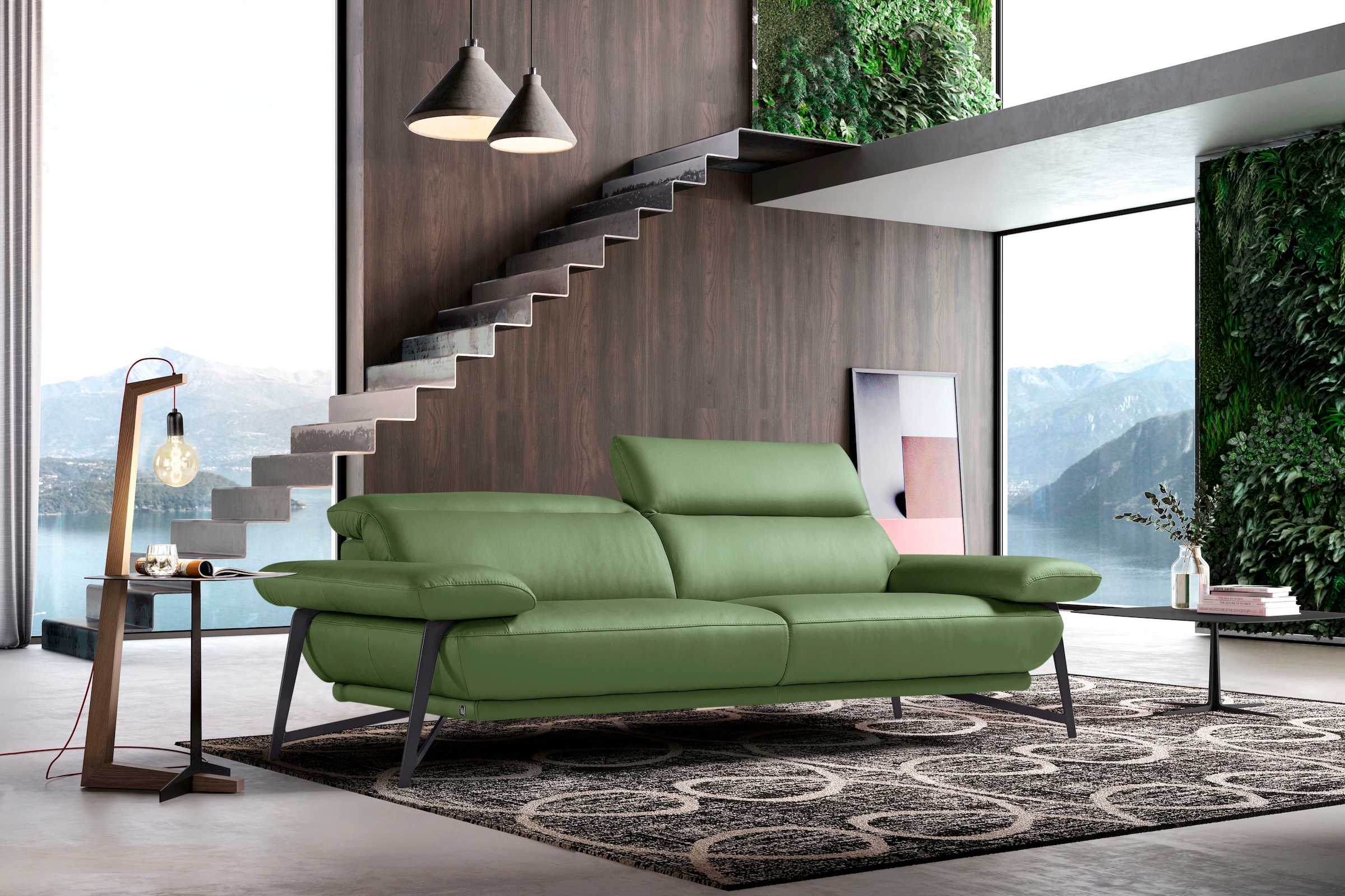 Image of Egoitaliano 2,5-Sitzer "Anais, Designsofa mit erstklassigem Sitzkomfort, Fussfarbe schattengrau" Kopfteil verstellbar, 232 cm, Leder CAREZZA, grün