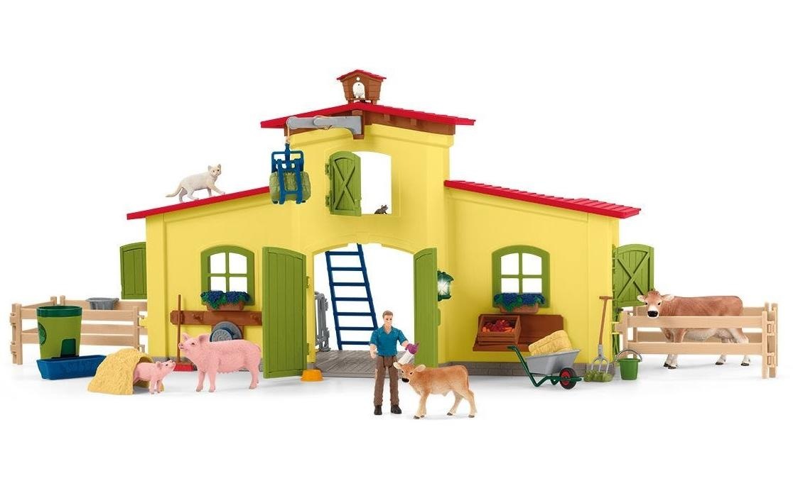 Schleich® Spielfigur »Farm World Stall mit Tieren und Zubehör«