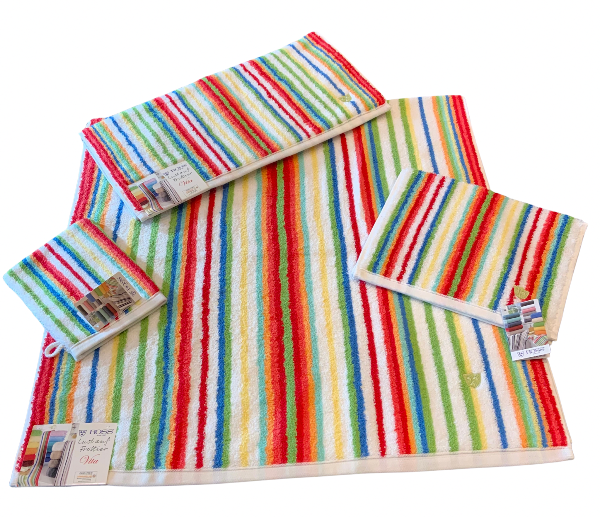 Image of ROSS Saunatuch "Multicolor" mit Streifen und gesticktem ROSS-Emblem