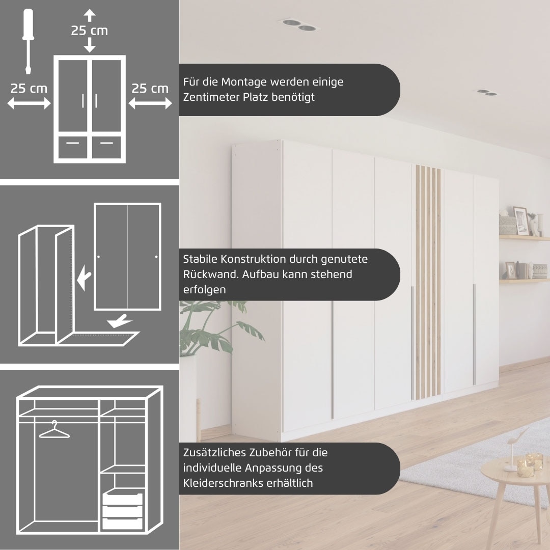rauch Drehtürenschrank »Kleiderschrank Schrank Garderobe Wäscheschrank Schlafzimmer LAMELLA« Breiten 181/226/271 cm in 3 Ausstattungen BASIC/CLASSIC/PREMIUM,  elegante Lamellen-Auflage in 3D Akustikpaneel Optik MADE IN GERMANY