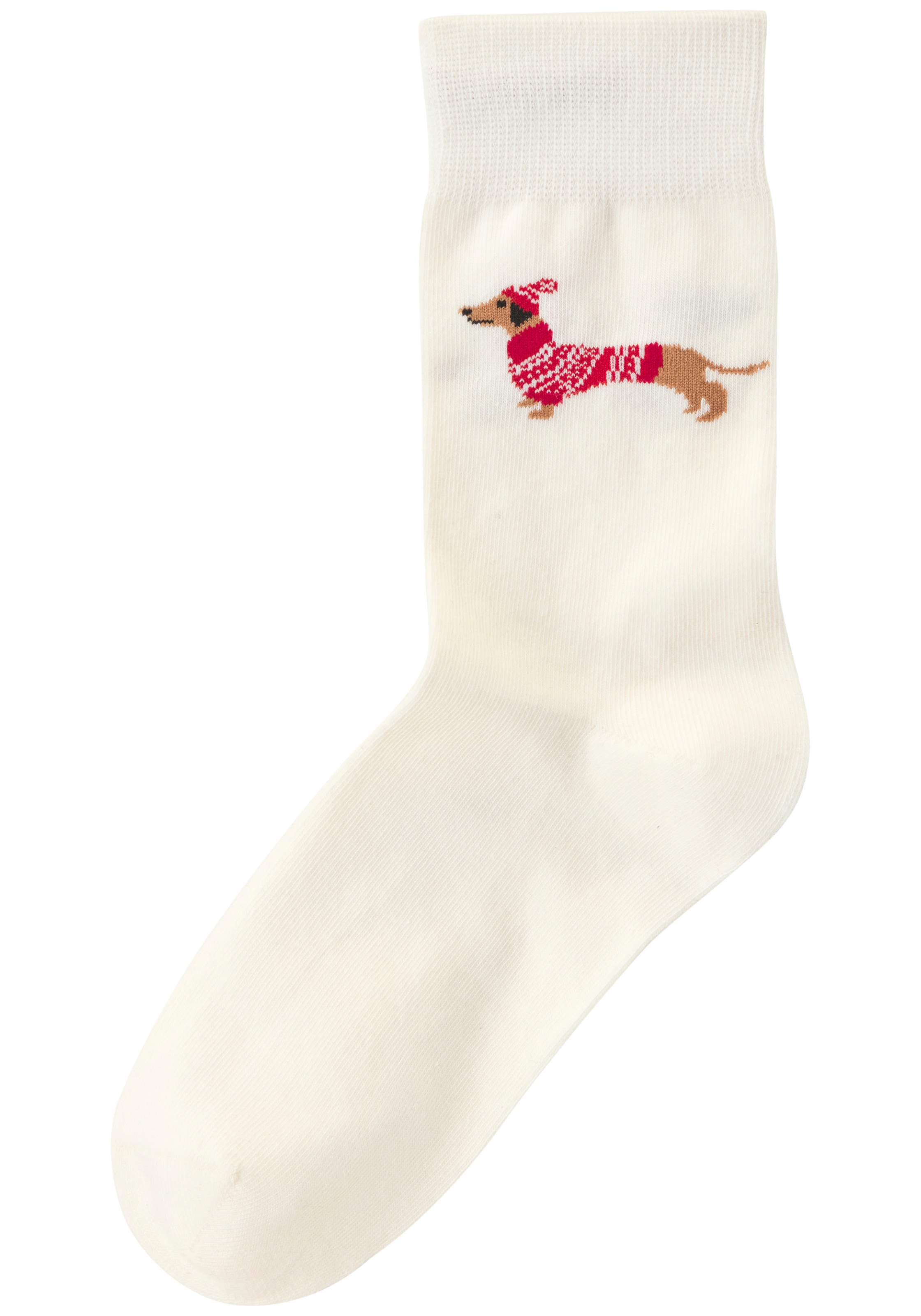 LASCANA Freizeitsocken »Damen Weihnachtssocken Dackel« Packung, 2 Paar tlg. mit festlichen Dackelmotiven