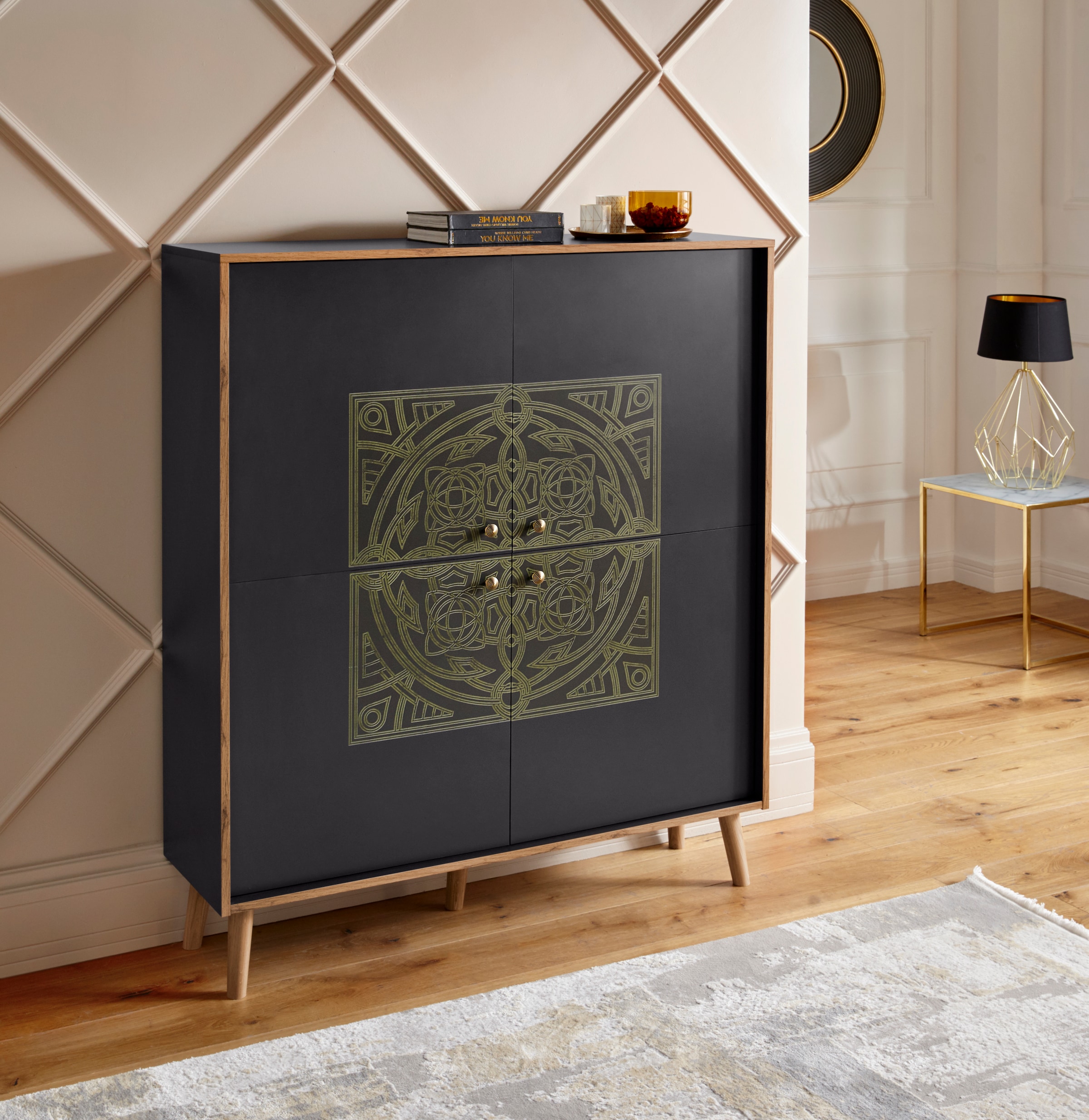 Image of Leonique Highboard »Clivia«, Highboard "Clivia", mit dekorativem Print auf den Türen, Breite 117 cm bei Ackermann Versand Schweiz