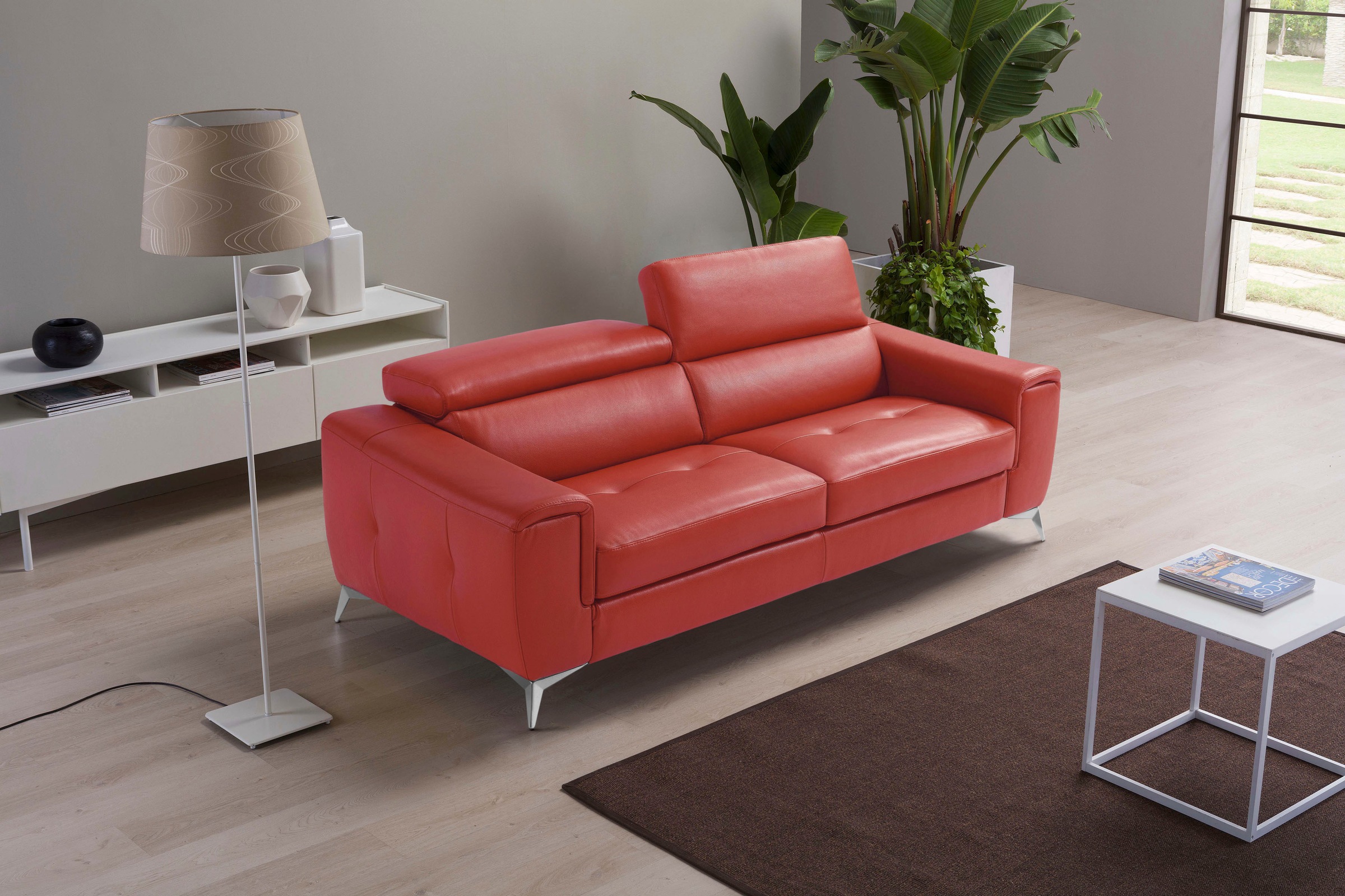 Egoitaliano 2,5-Sitzer »Francine, Designsofa, Loungesofa, Breite 213 cm, Fussfarbe chrom«, Designfuss, Leder BULL, kirschrot