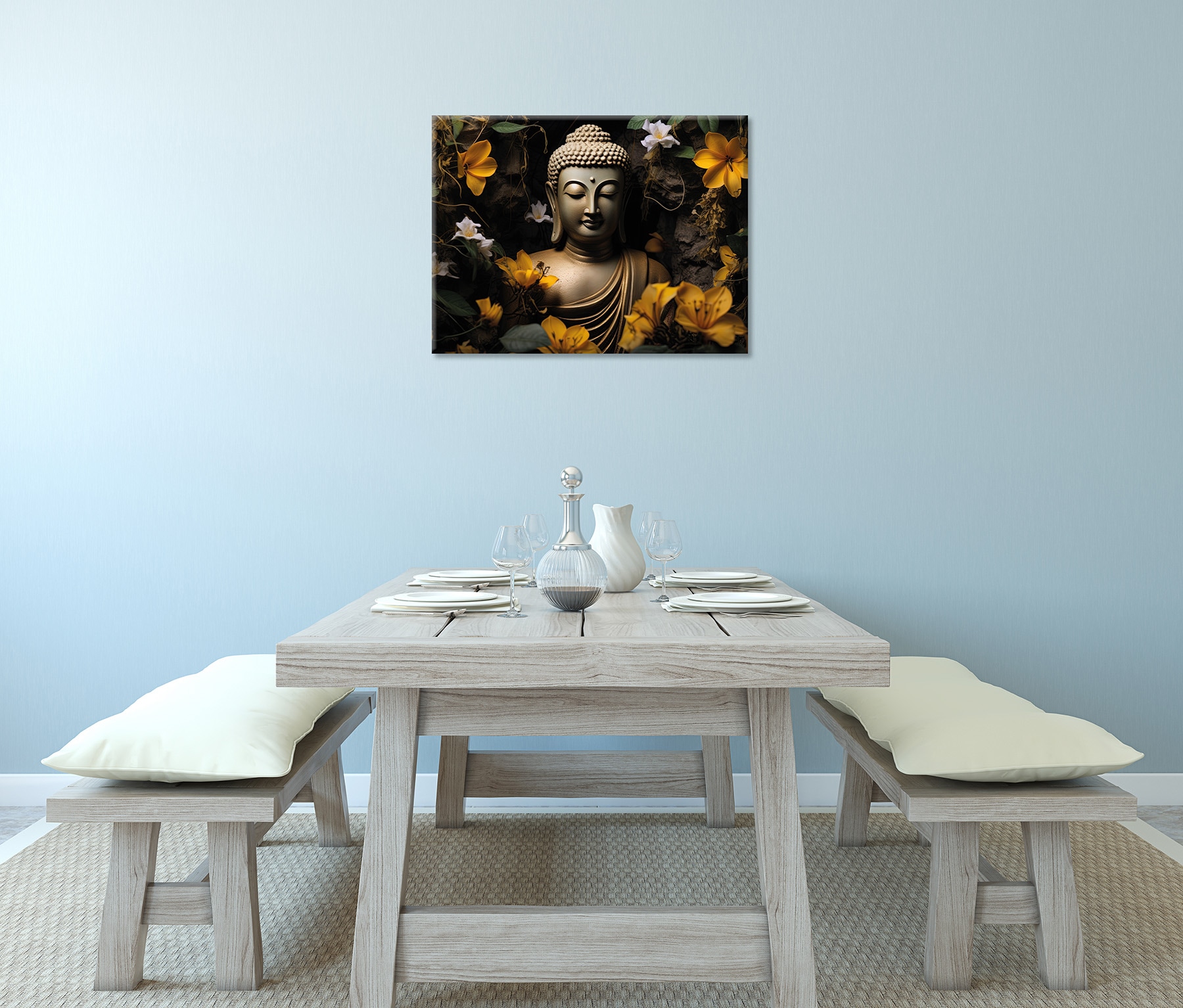 Bönninghoff Tableau sur toile »Wandbild BUDDHA 46x61 cm – Leinwandbild Keilrahmen Deko modern« Bouddha | Images de fleurs | Nature 1 cuis tlg. tendu sur châssis