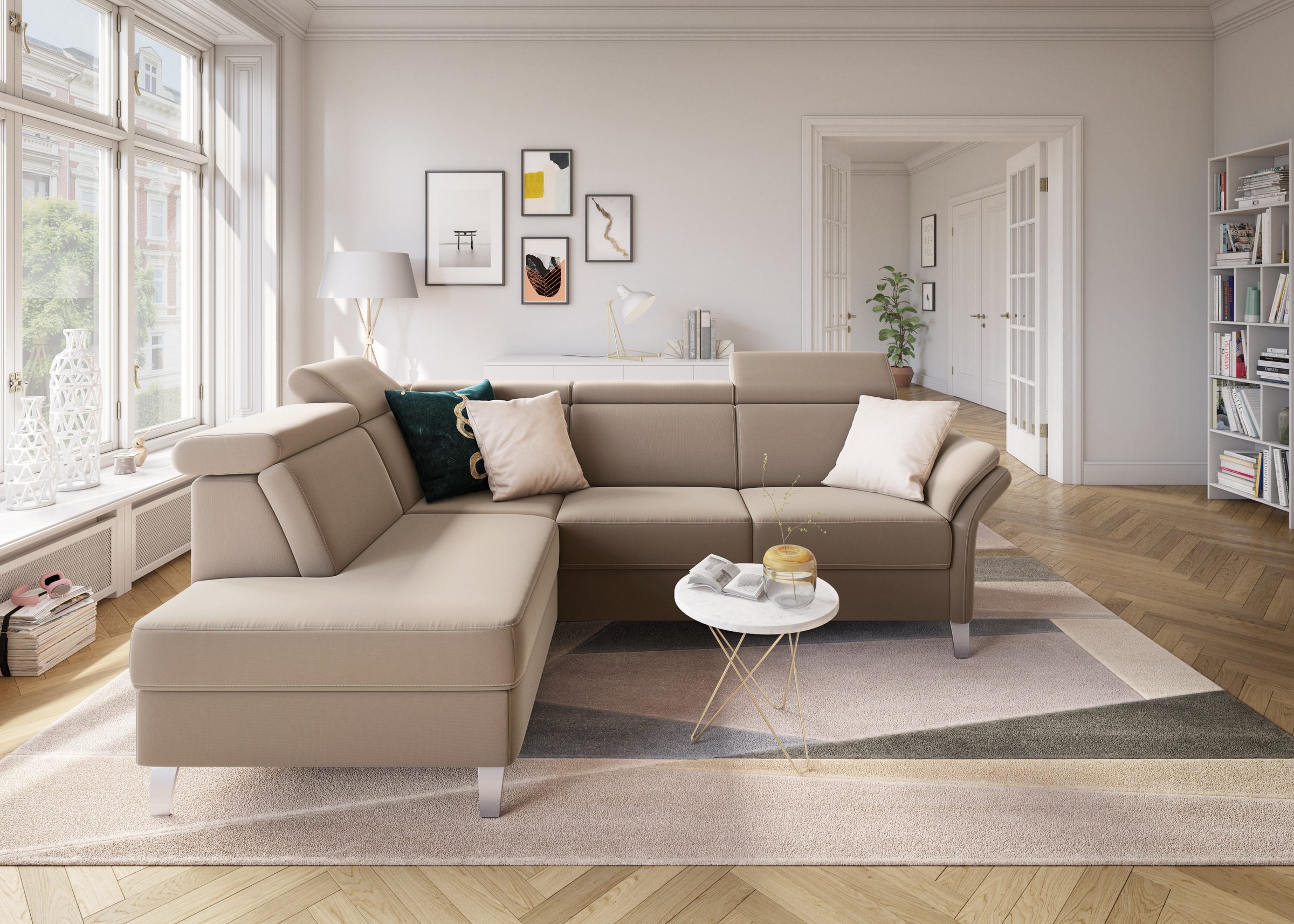 sit&more Ecksofa »Vincenzo L-Form« inklusive Kopfteilverstellung, wahlweise mit Bettfunktion, Bettkasten