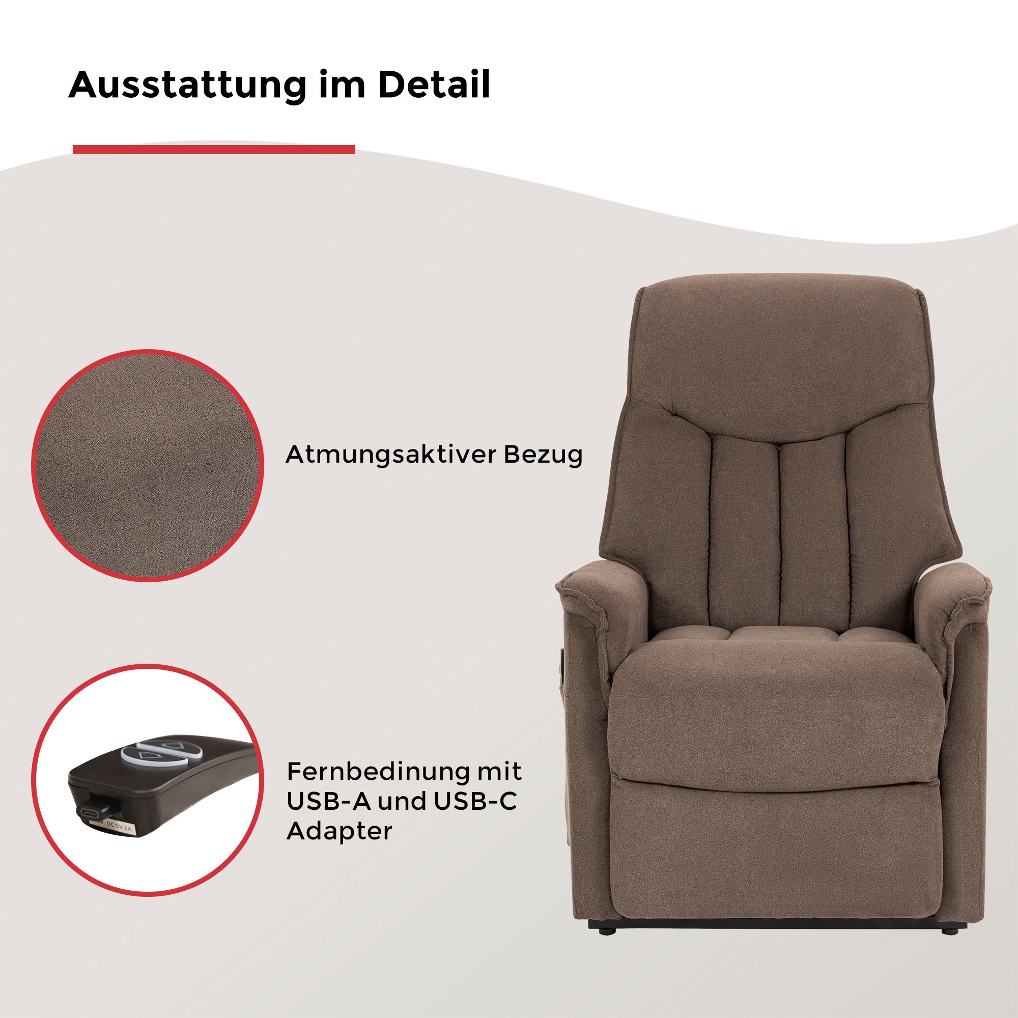 Duo Collection Fauteuil TV »Aurora XXL bis 150 kg belastbar, mit elektrischer Aufstehhilfe« fonction relaxation et ressorts ensachés avec suspension à lames en acier