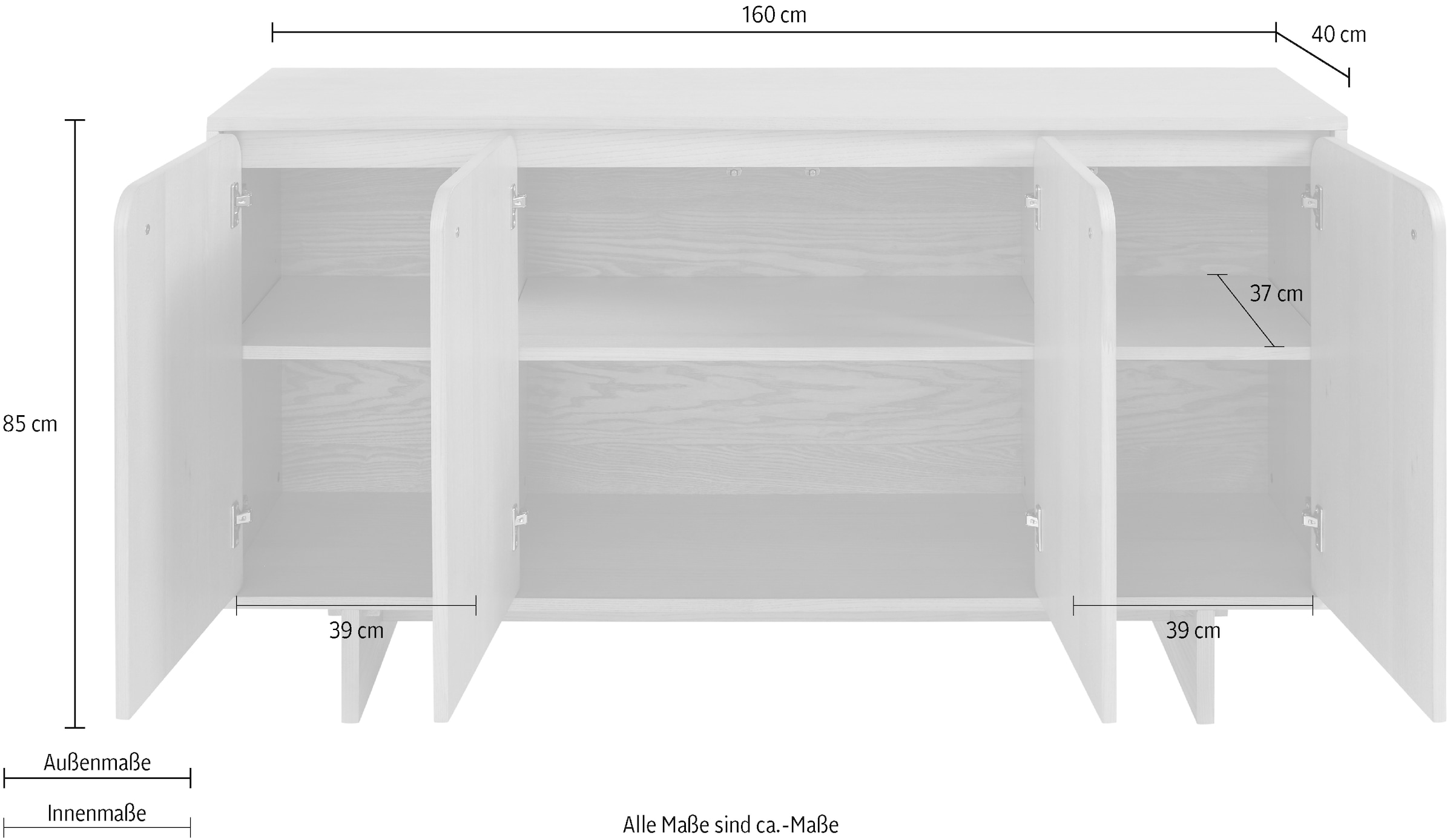 LeGer Home by Lena Gercke Buffet »Lurea« Breite 160 cm, Soft-Close, Push to open, Massivholzbeine