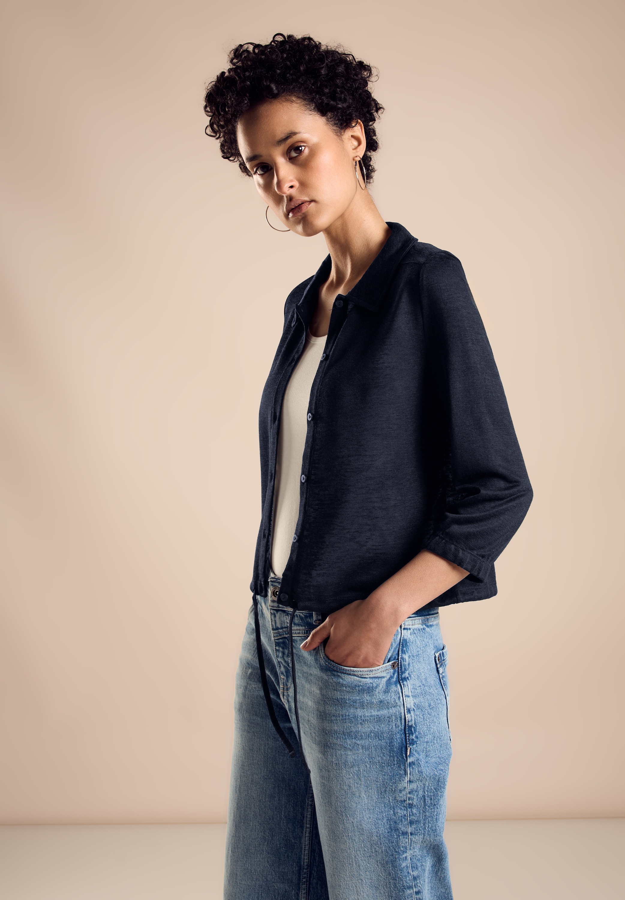 STREET ONE Kurzarmshirt, im Cardigan-Style mit Knopfleiste