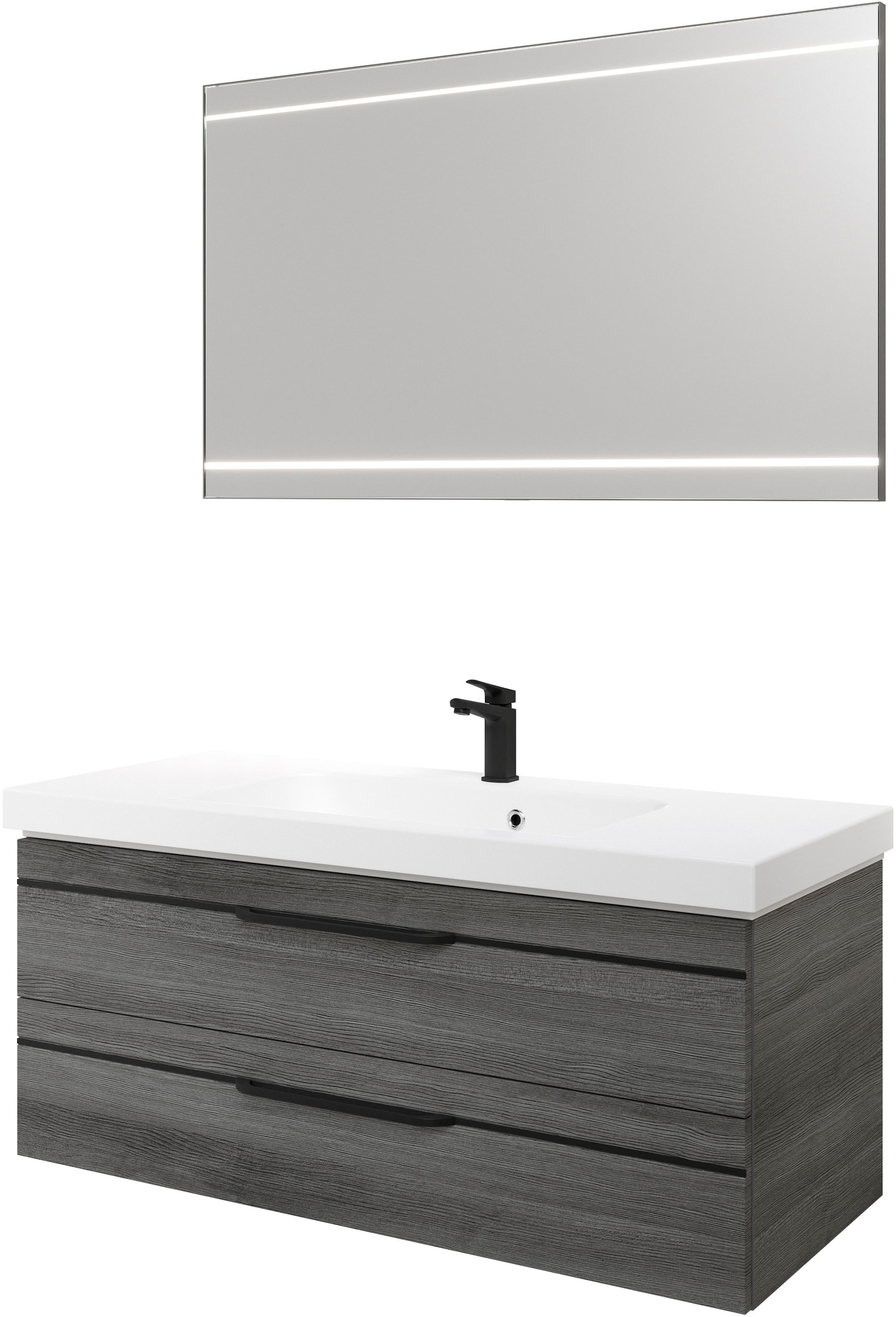 Image of Saphir Badmöbel-Set "Balto 2-teilig Mineralmarmor-Waschtisch mit LED-Spiegel, 123 cm breit" 2 Stk. tlg.