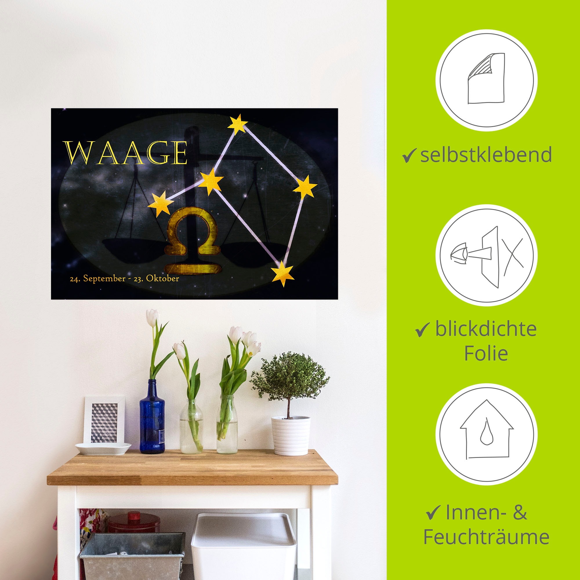 Artland Wandbild »Sternzeichen - Waage«, Bilder von Sternzeichen, (1 St.), als Leinwandbild, Poster, Wandaufkleber in verschied. Grössen