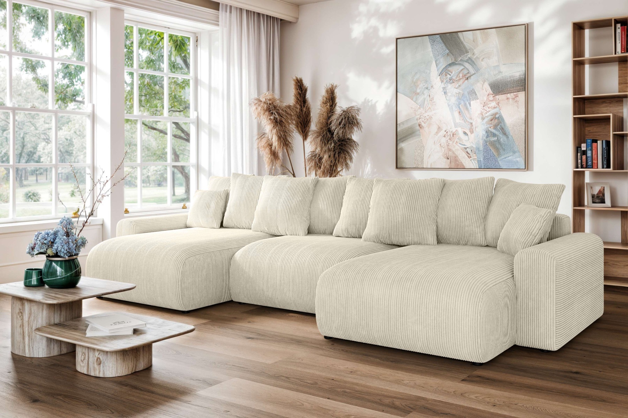 Image of Home affaire Wohnlandschaft "LAKESIDE mit Bettfunktion und Bettkasten, Masse B/T/H: 332,5/142/84 cm" U‑Form mit vielen Kissen und Wellenunterfederung