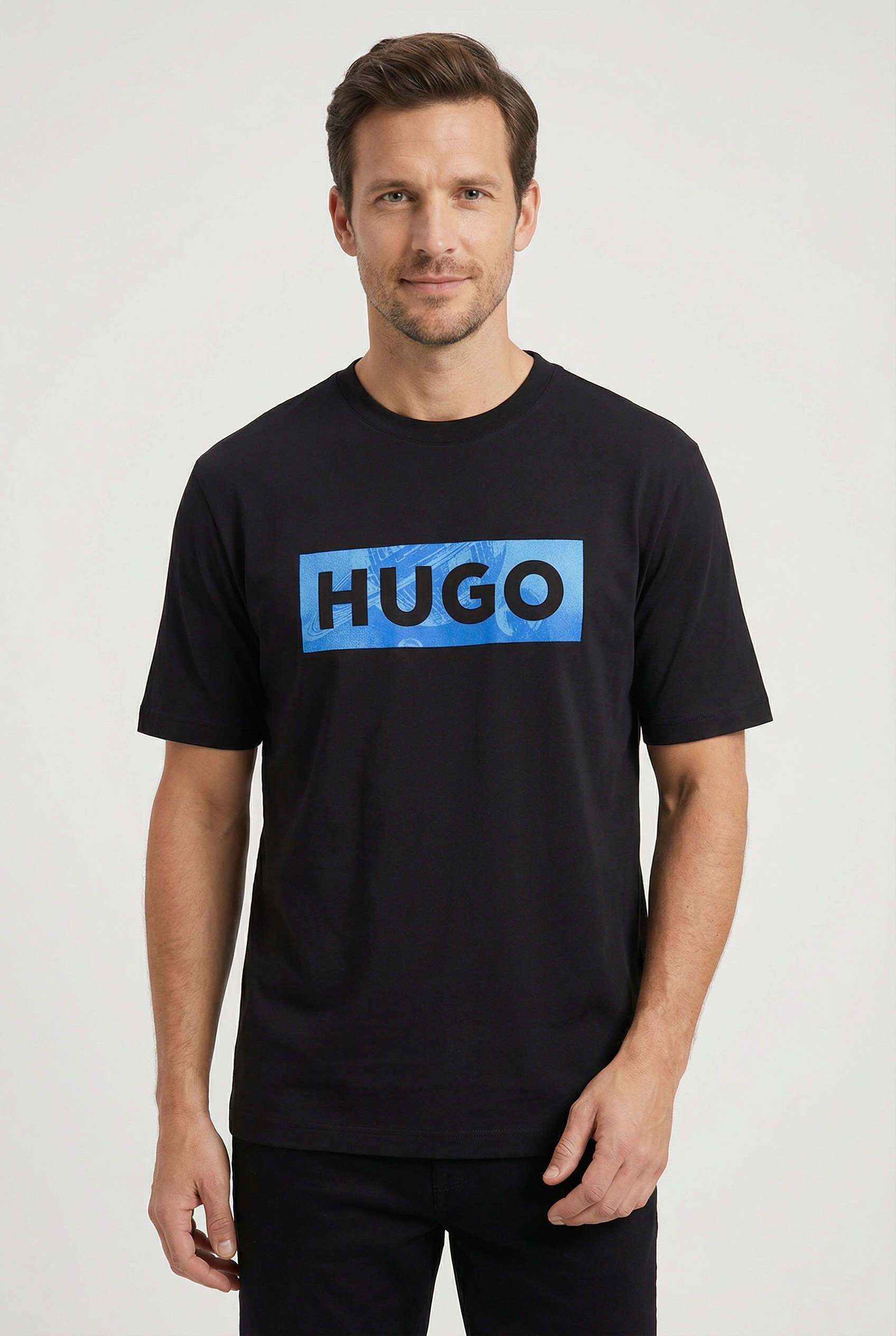 Image of HUGO T-Shirt Regula Fit, Rundhalsausschnitt, Logoprint, reine Baumwolle