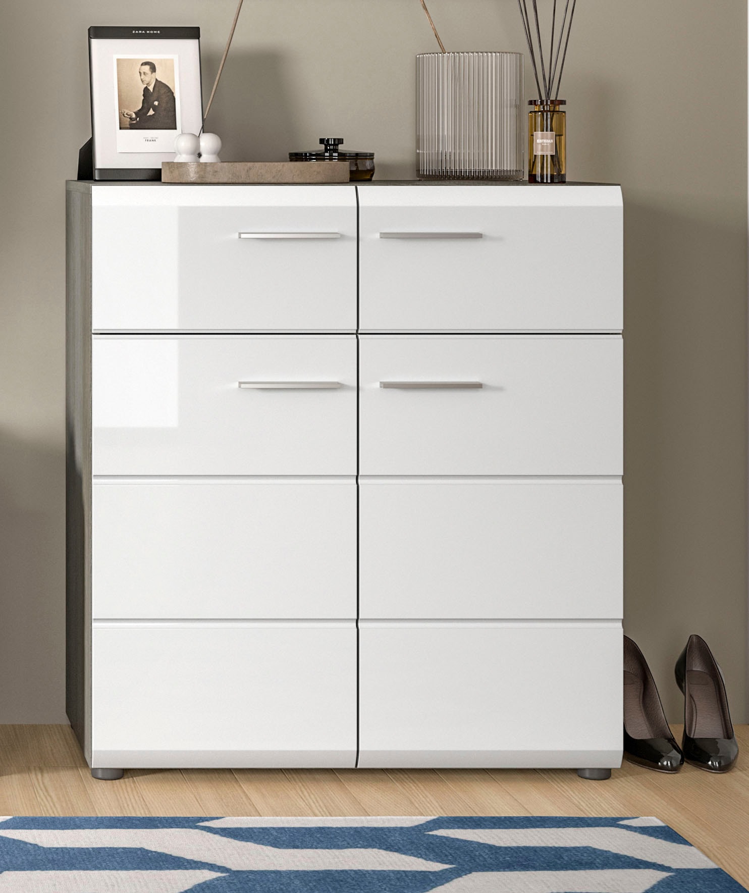 Image of Home affaire Schuhschrank "Rumba, Breite 80 cm, Hochglanz Front, 2 Türen, 4 Einlegeböden," 2 Schubkästen, Schuhkommode, Kommode, Flurschrank